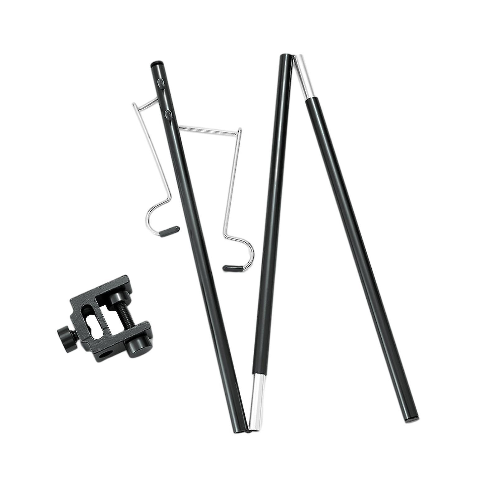 Camping Lantern Stand Lightweight with Stake Storage Hook Foldable for BBQ 2 Hooks Black Clamp