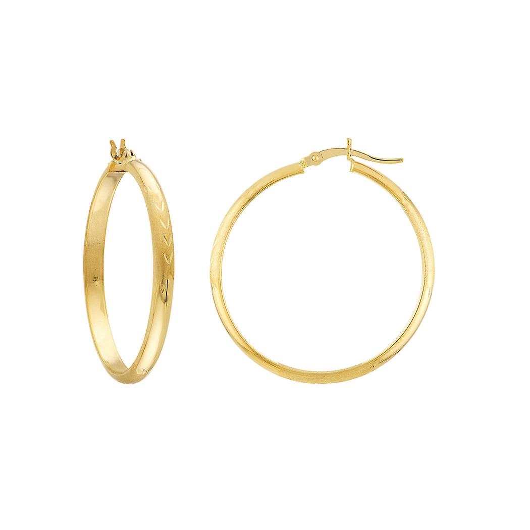 14Kソリッドイエローゴールド3x35ハーフラウンドスパークルカットフィレンツェフープイヤリング-女性用フープイヤリング