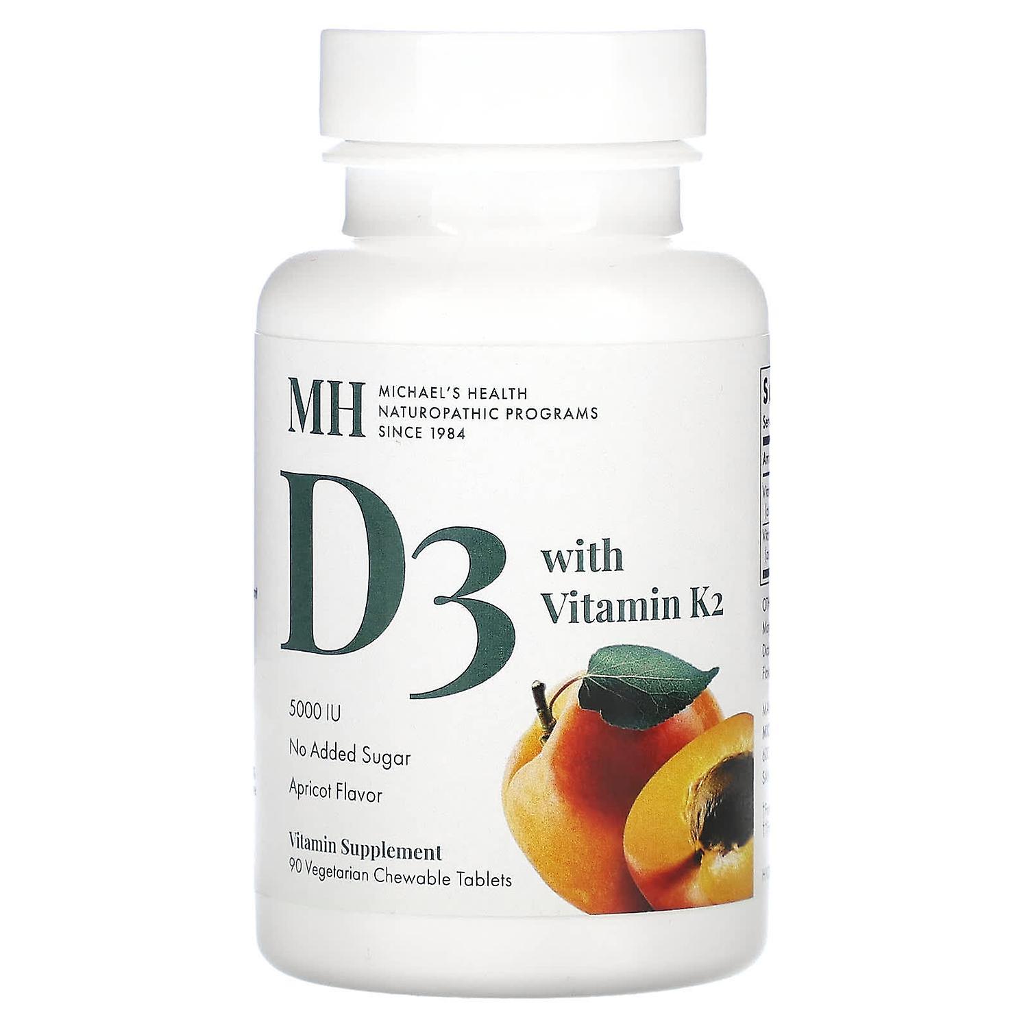 Michael's Naturopathic, Vitamin D3 with Vitamin K2, Apricot, 5,000 IU, 90 Vegetarian Chewable Tablet