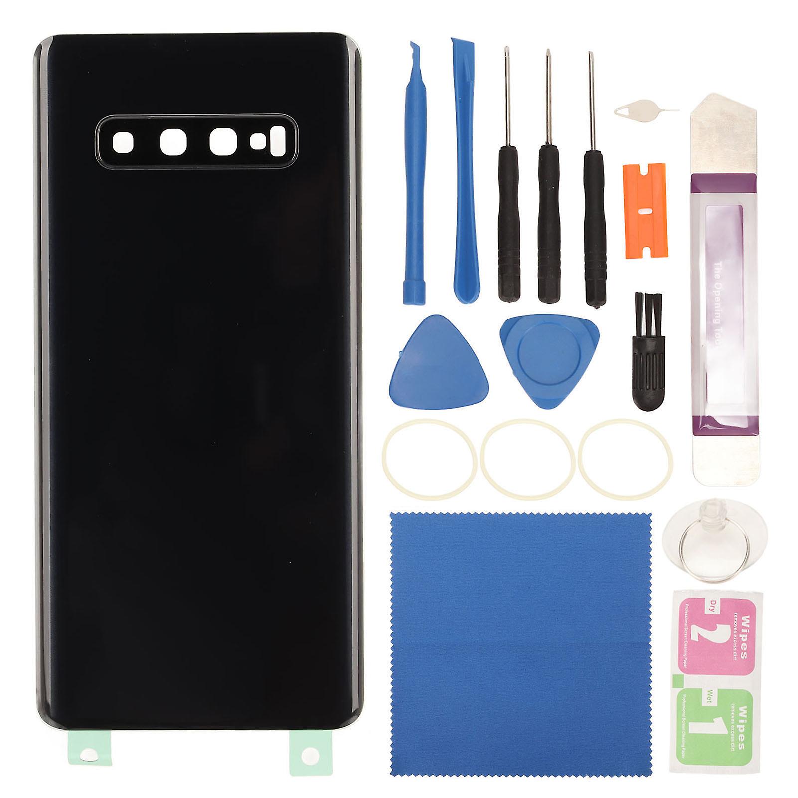 Glass Battery Back Cover Replacement Rear Door Panel with Pre Installed Camera Lens Adhesive for Galaxy S10+Plus G975 Black