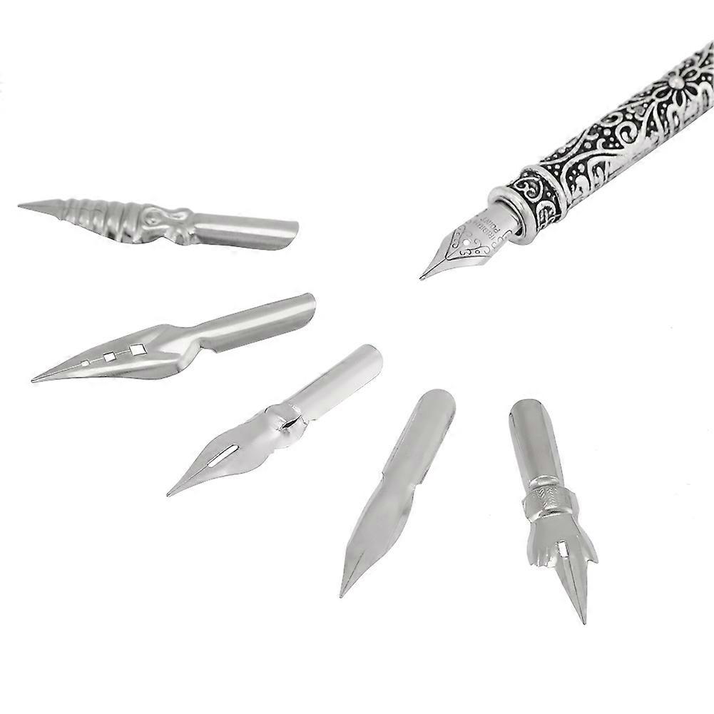 English Calligraphy Feather Dip Quill Pen Writing Set Stationery Gift Box with 5 Nibs Black