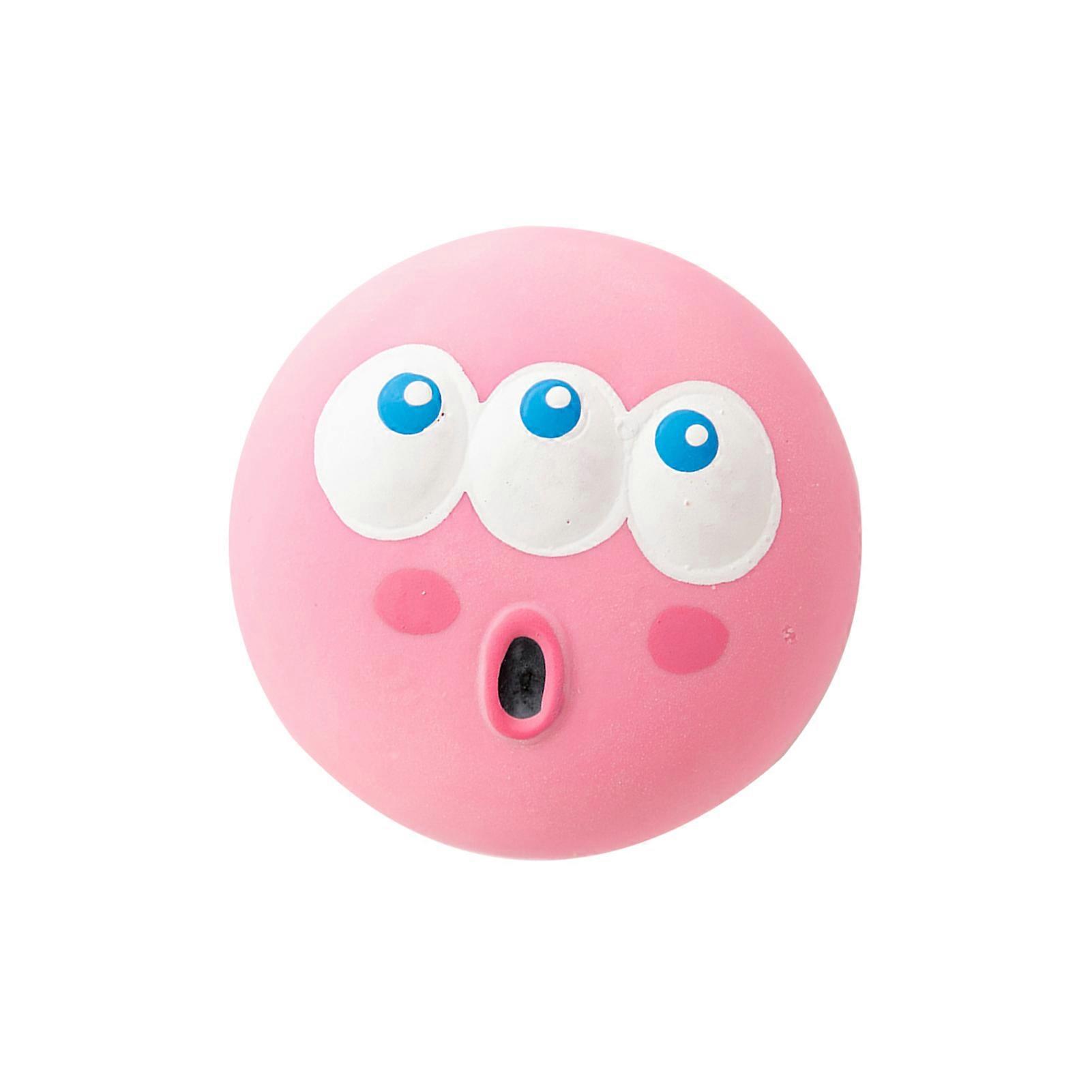 Latex Squeaky Dog Toy Ball 5.5x5.5x4cm Funny Face Soft Puppy Interactive Fetch Play Sound Balls Pink 