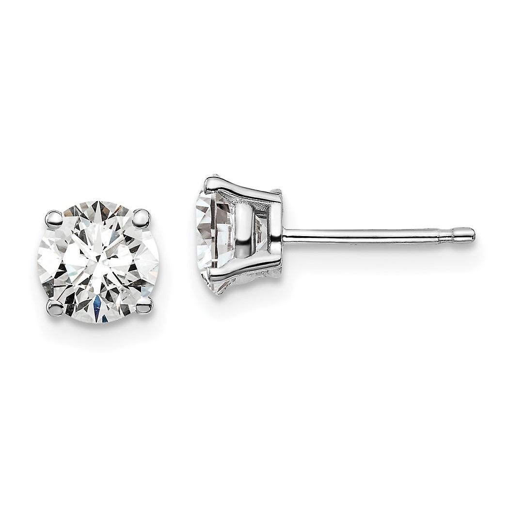 14k White Gold 1 1/2 Ctw Cert Lab Grown Diamond VS+ F+ Round 4 Prong Heavy Weight Earrings 6.2x6.2mm Wide Stud Earring f