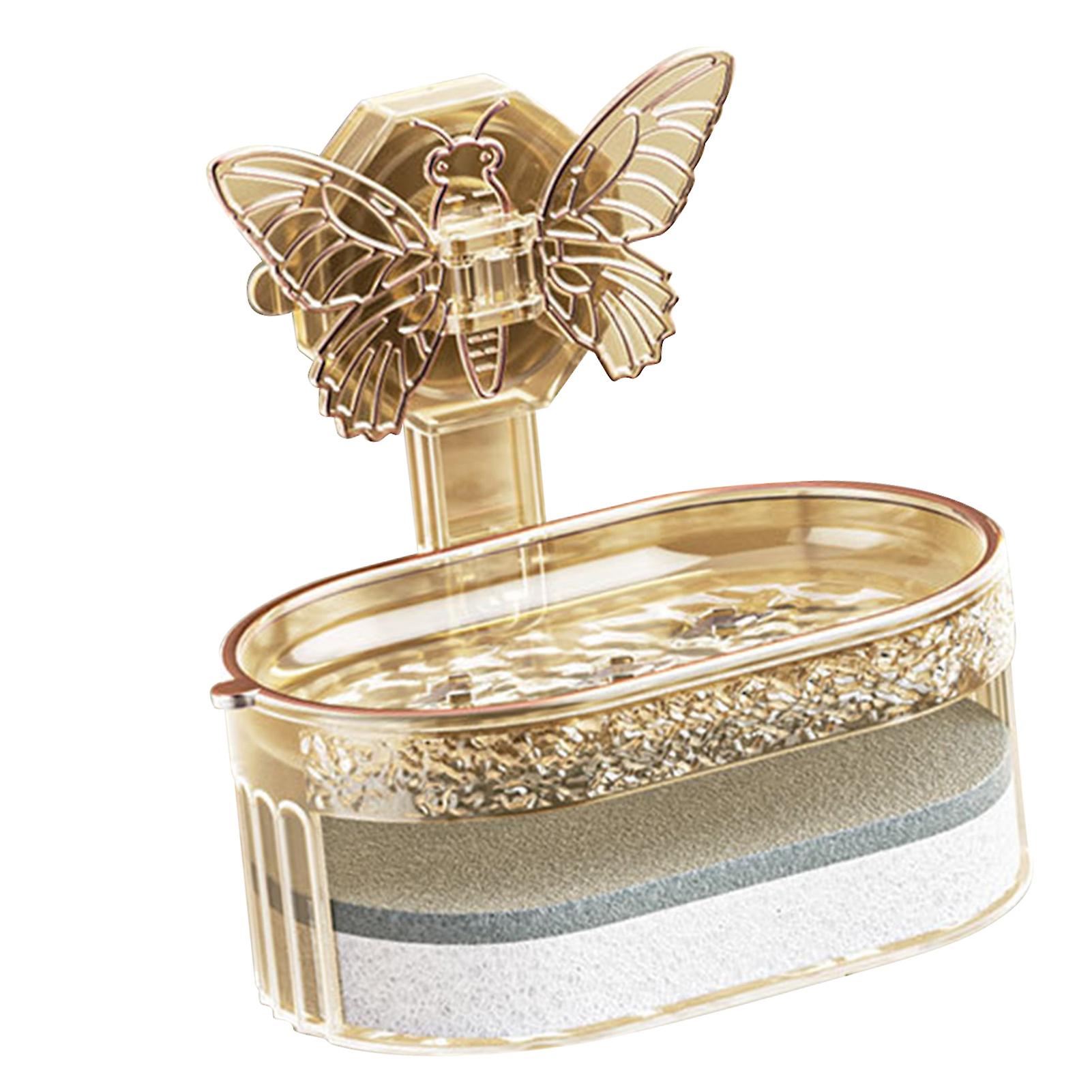 Double Layer Golden Soap Holder with Vacuum Suction & Drainage Tray