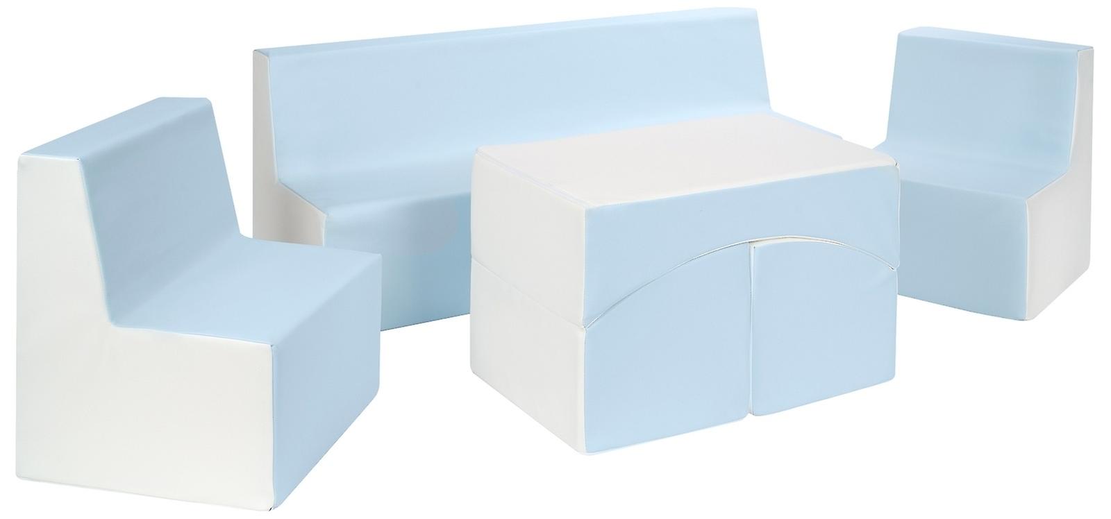 Möbelset för barn - 4 delar - eko-läder - vit/blå