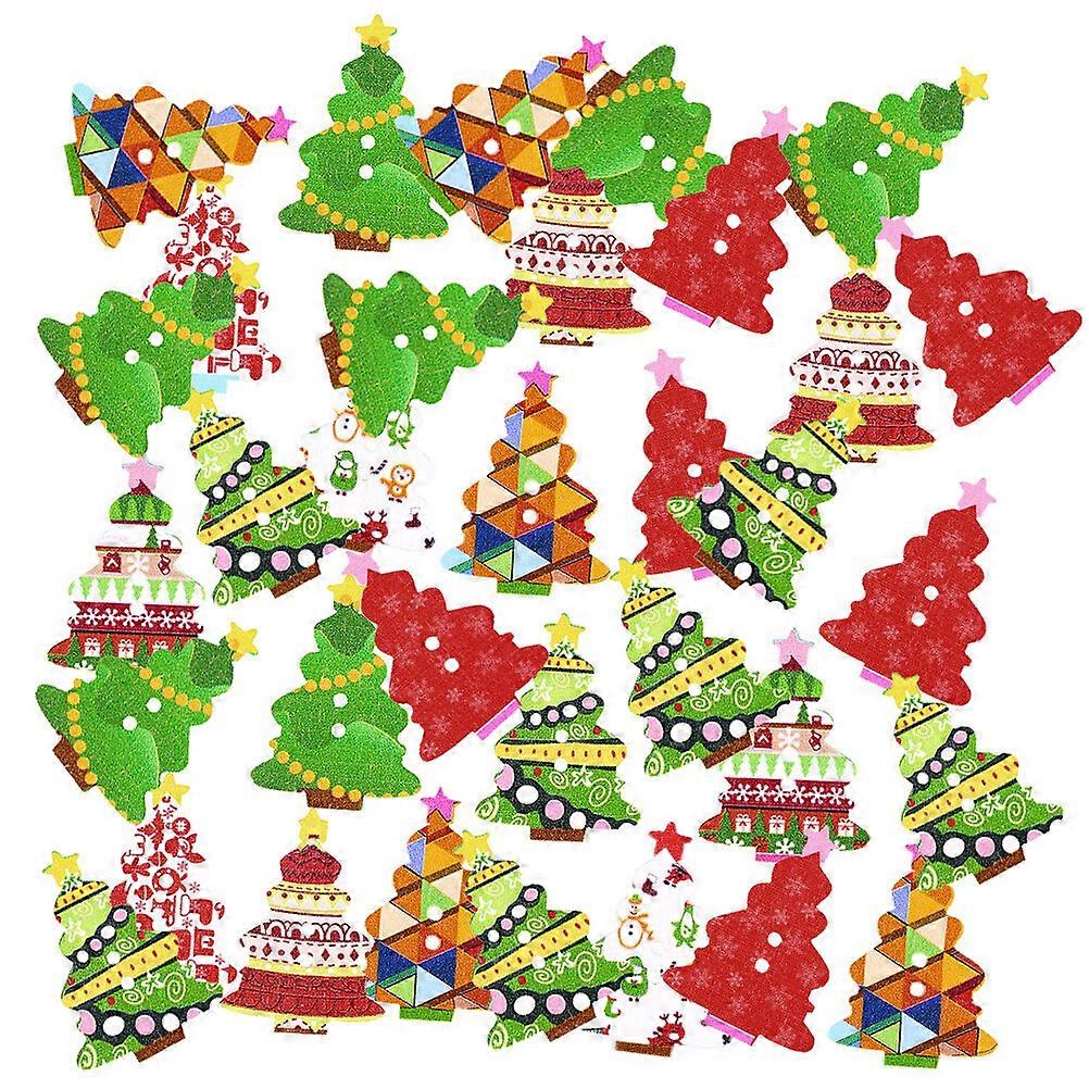 100pcs Christmas 2 Holes Wooden Buttons for Sewing Crafting (Random Color)