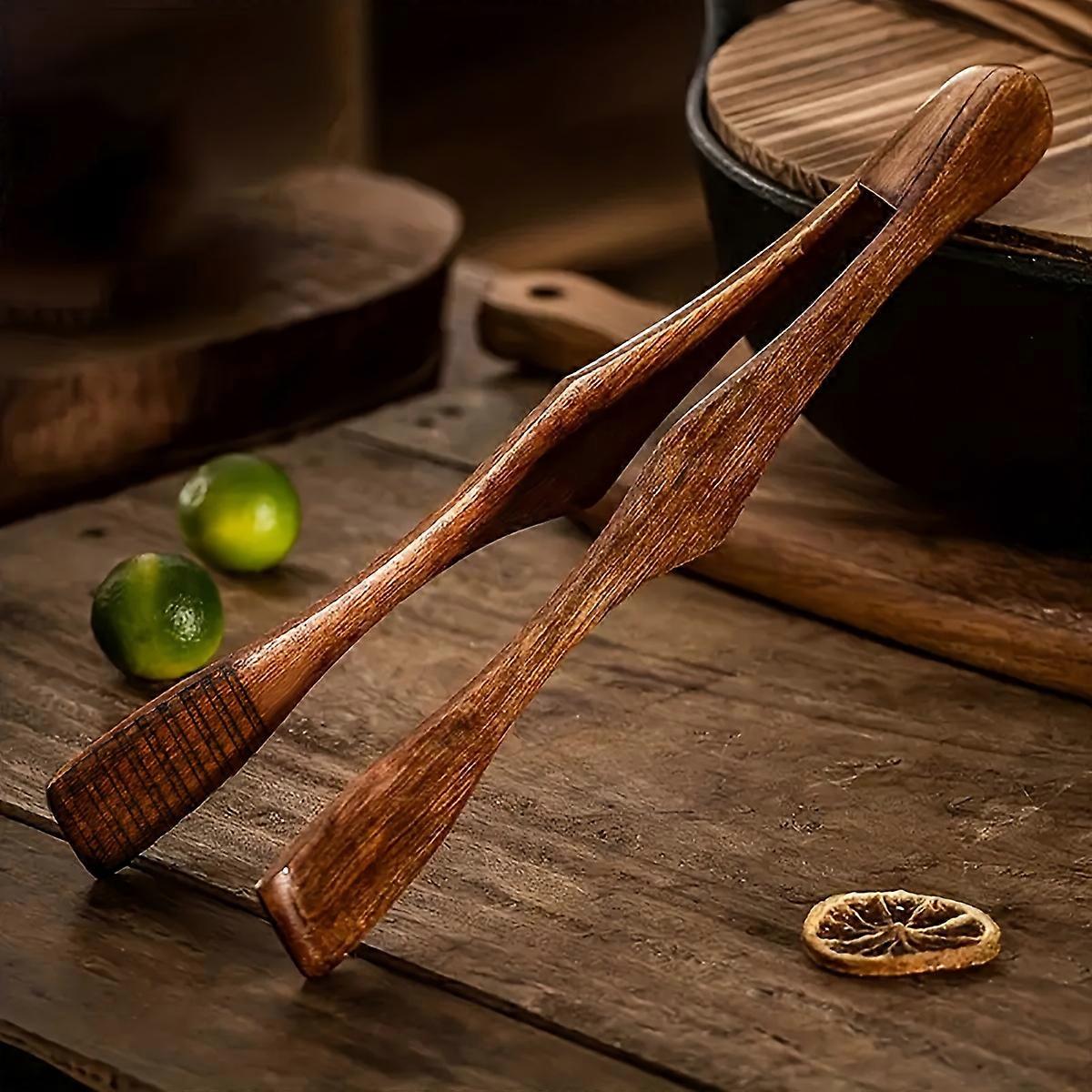 Versatile Heat-Resistant Wooden Tongs Ideal for BBQ, Baking, Salad & Serving