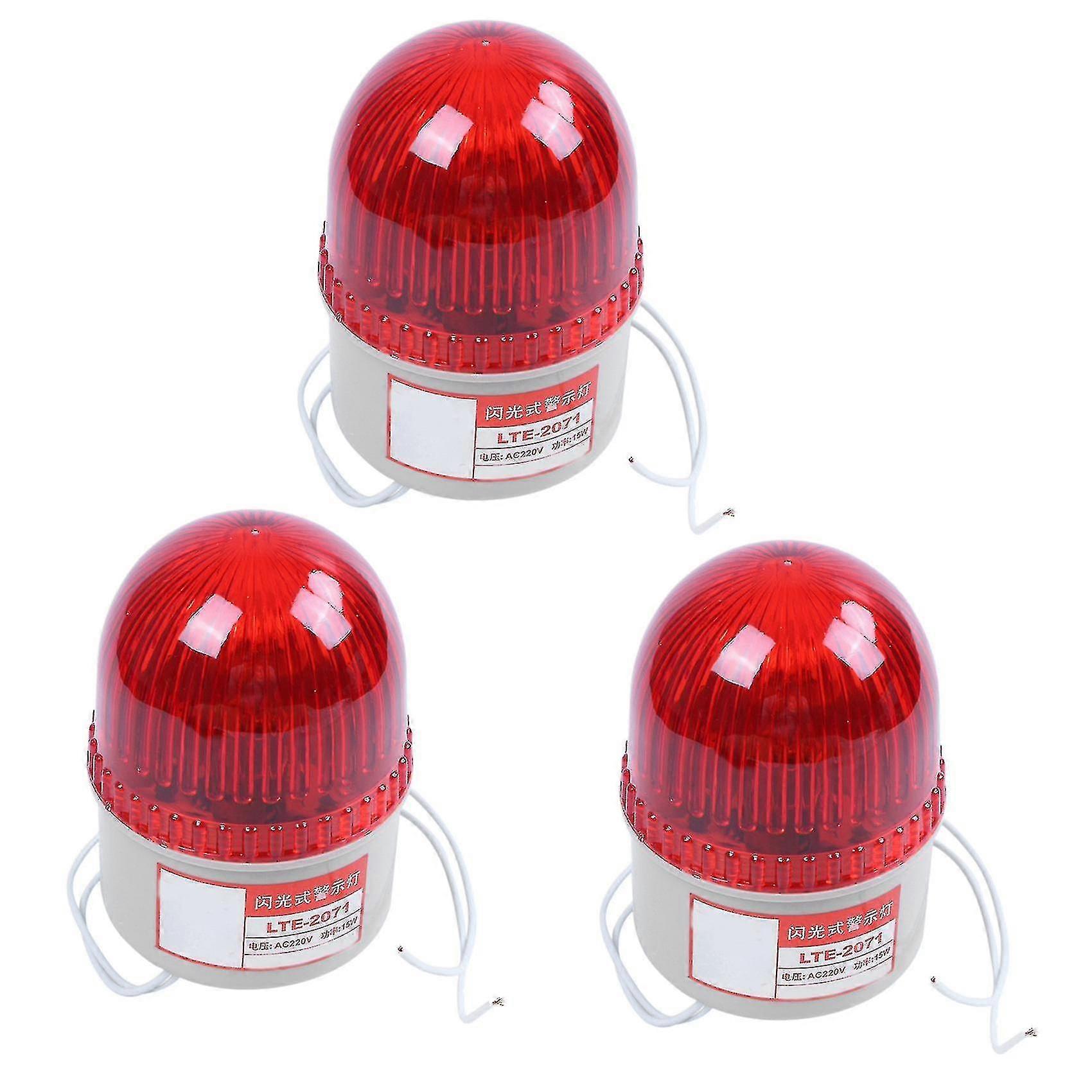 3x Ac 220v 15w Red Light Industrial Signal Tower Flash Warning Lamp