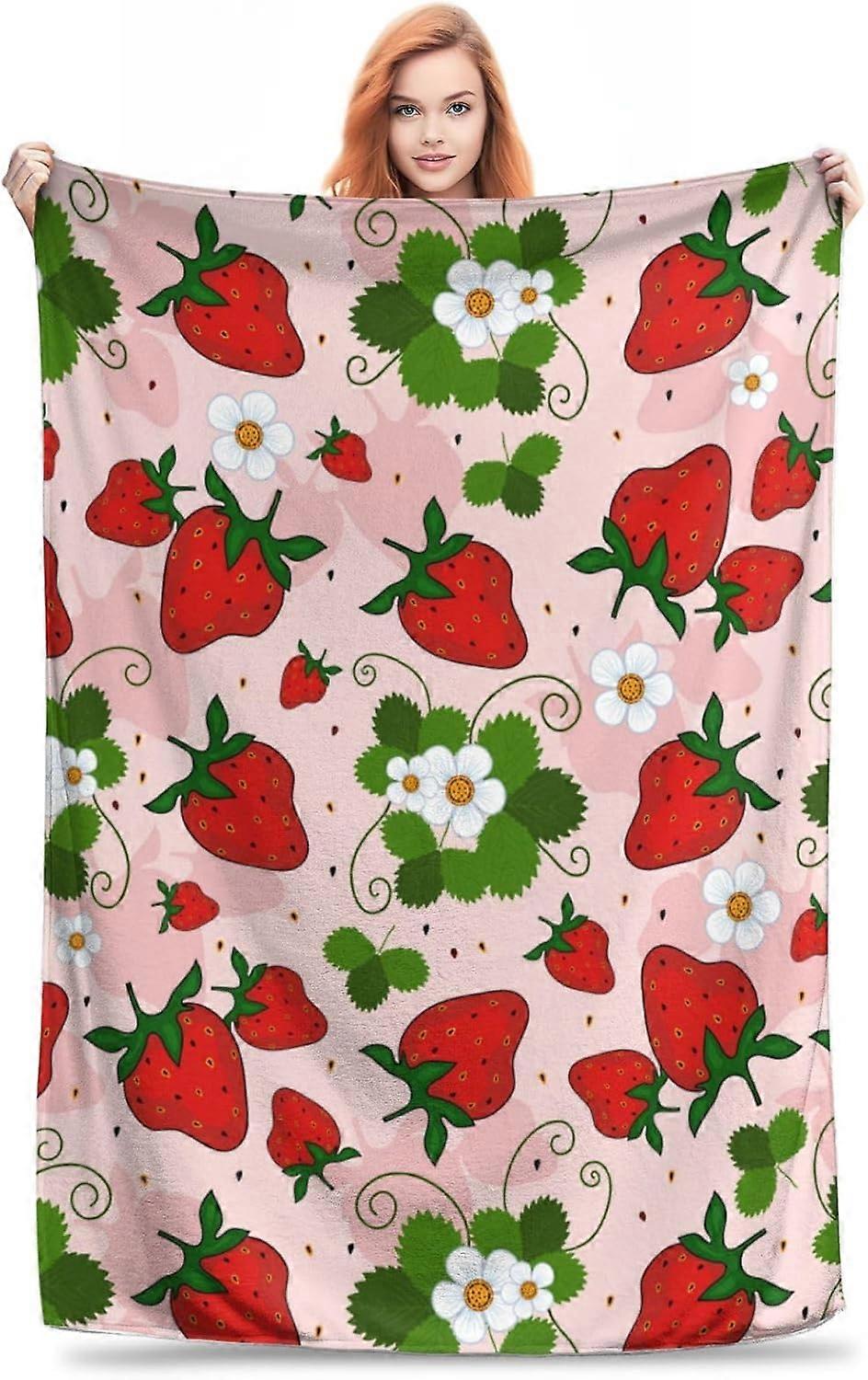 Strawberry Blanket Soft Fuzzy Throw Blanket - Plush, Warm Flannel Blanket for Bedroom, Living Room, Travel, Comfy Lightweight Anti-Pilling Couch Throw