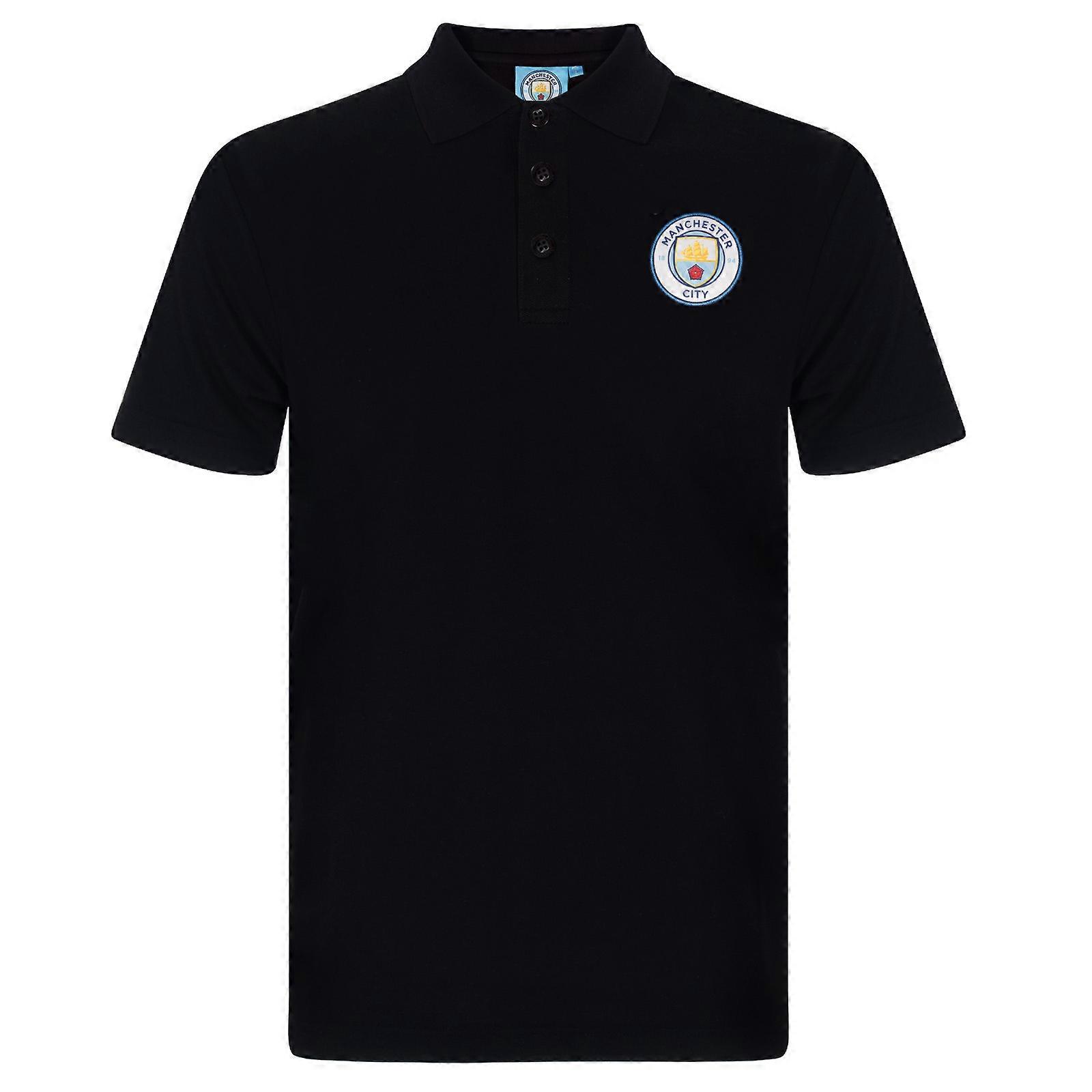 Manchester City Mens Polo Shirt Crest OFFICIAL Football Gift