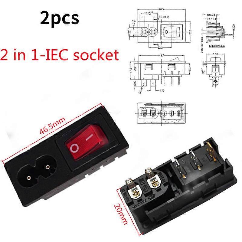 2pcs Copper Ac Power Socket Inlet Plug Connector With Switch 2-hole 3-core Ac Power Charging Port Db Socket Electrical Parts