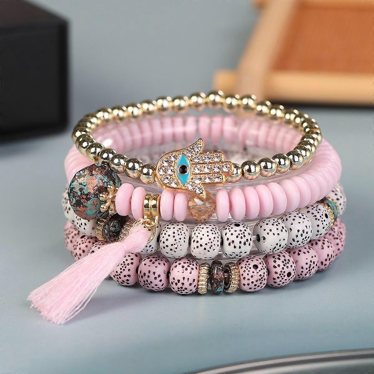Bracelet - Retro Ethnic Tassel Devil's Claw - Pink Enchantment
