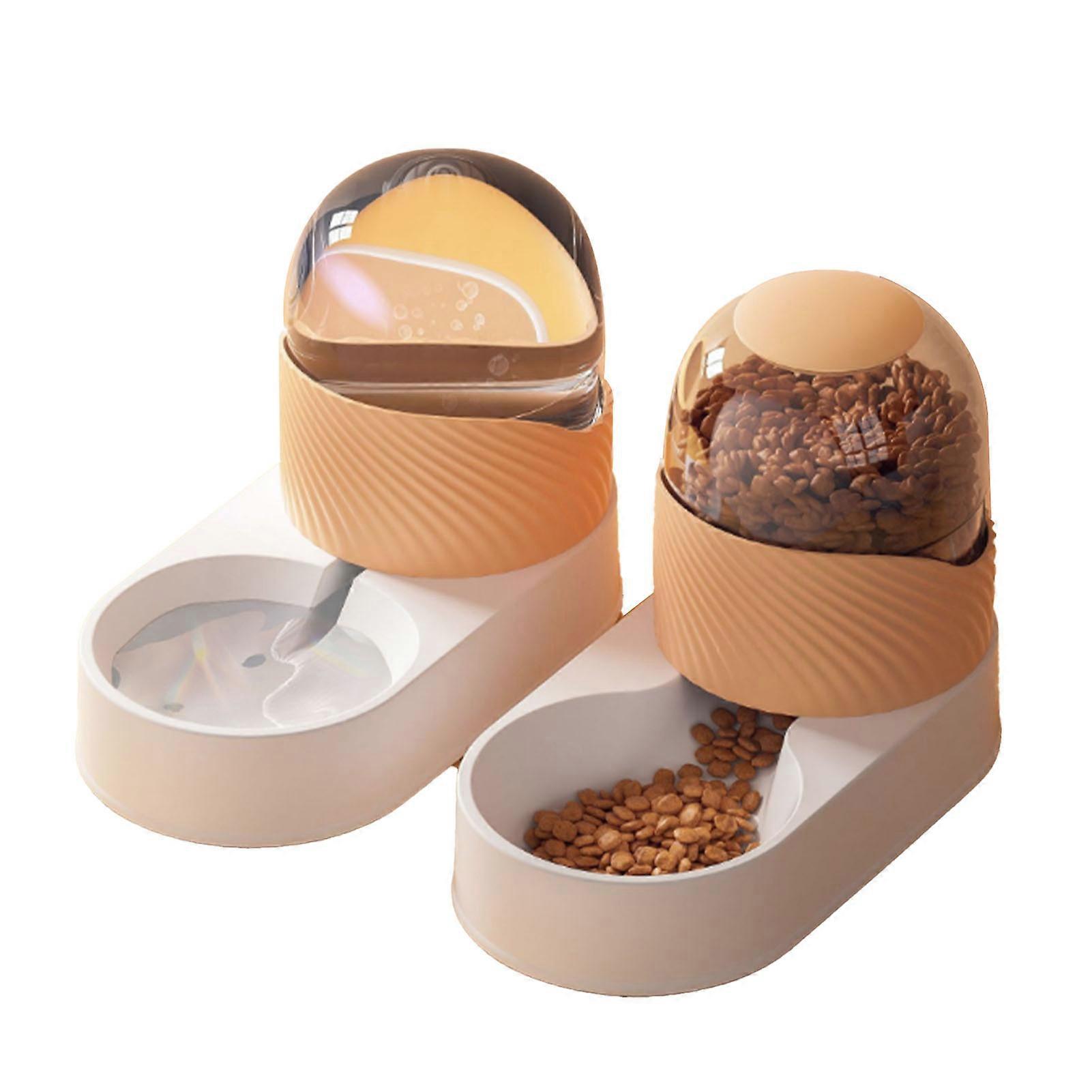 Haustier Wasserfutterspender Transparent Abnehmbar Automatischer Katzenfutterspender Tränke Set für Hund Welpe 2000ml Weiß Orange