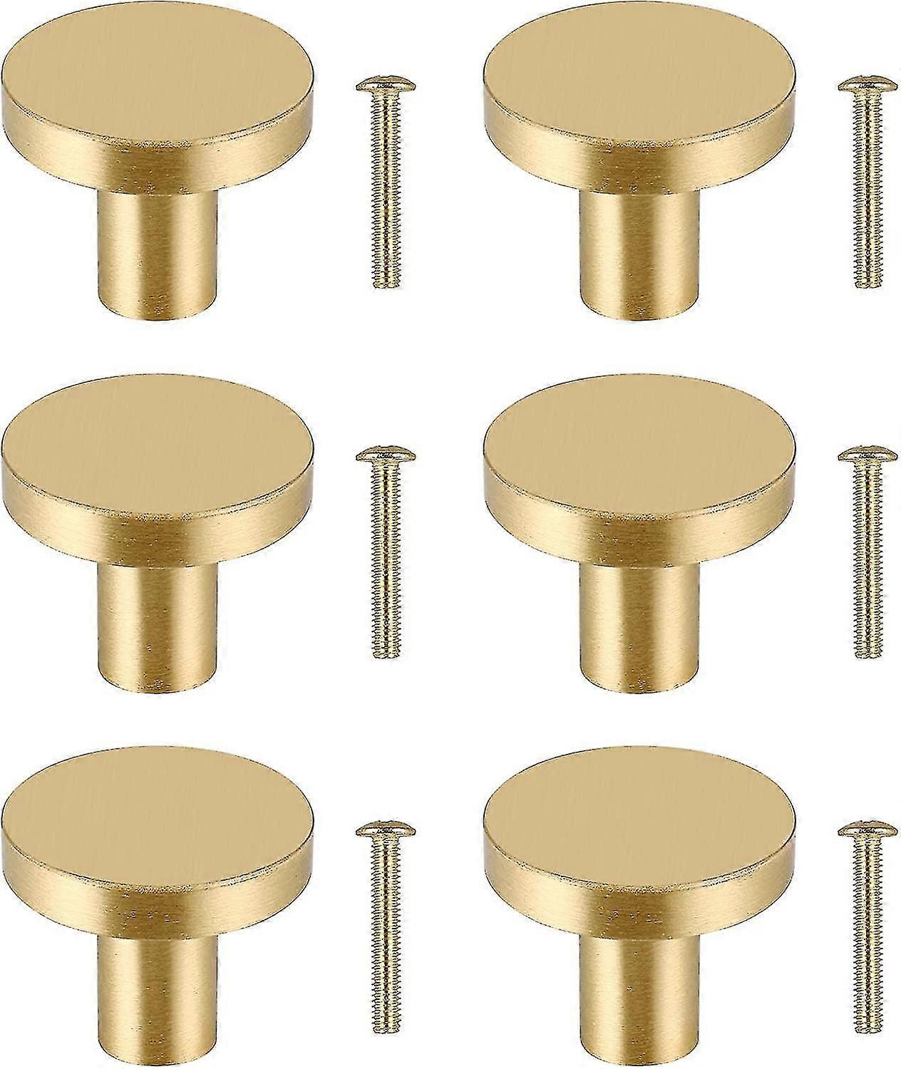 6 stk runde skapknapper, solid messingskuffeknapp, skaptrekkhåndtak, gull skapdørknapp, gullskaptrekk, enkelthull med 6 skruer for kopp