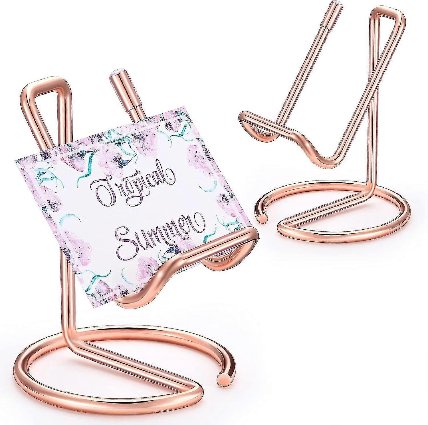 2 Pieces Metal Business Card Holder for Desk  Cell Phone Stand  Elegant Line Business Card Display Holder Stand  Office Desktop Business Name Card Org