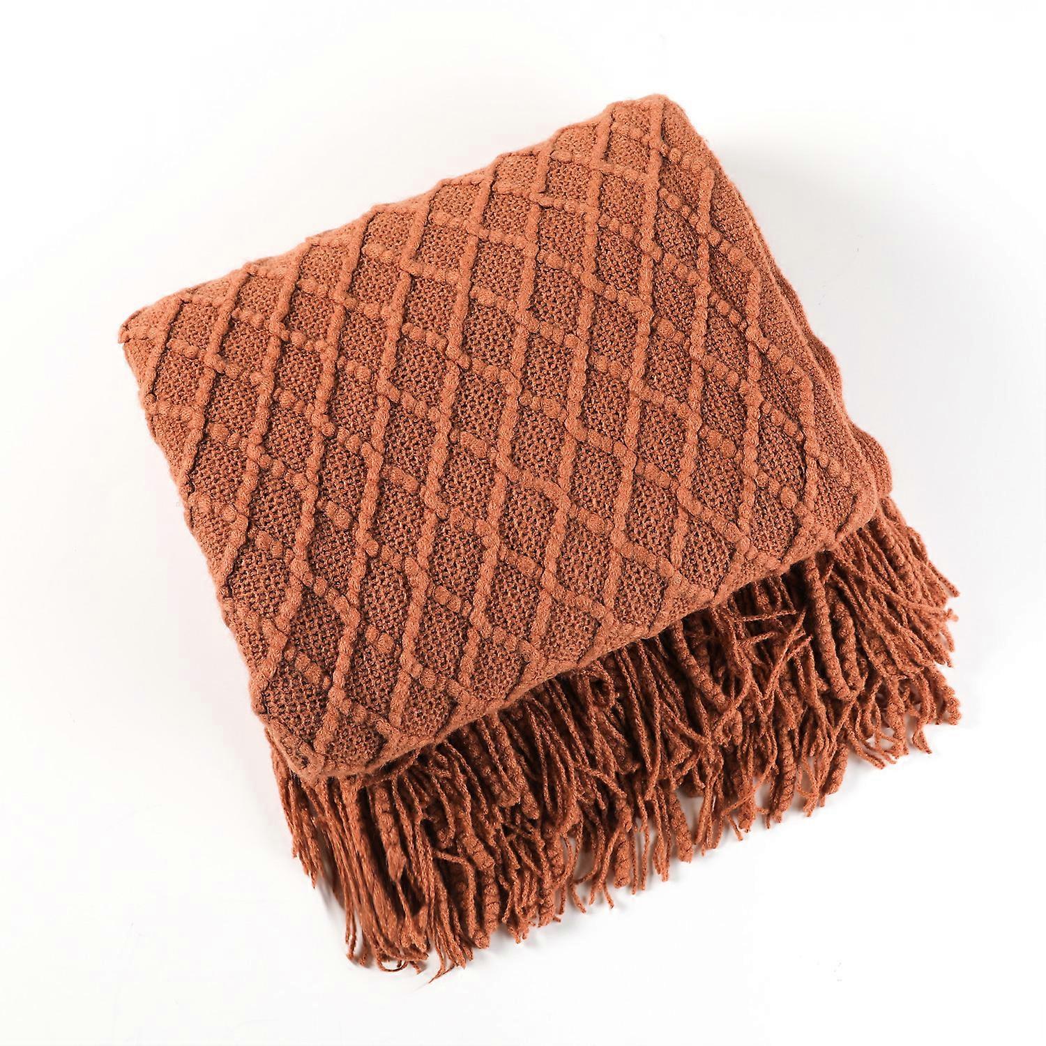 Tassel Air Conditioning Soft Warm Knitted Blanket for Decorative Bed Sofa Travel (Color : Brick Red, Size : 130*230CM)