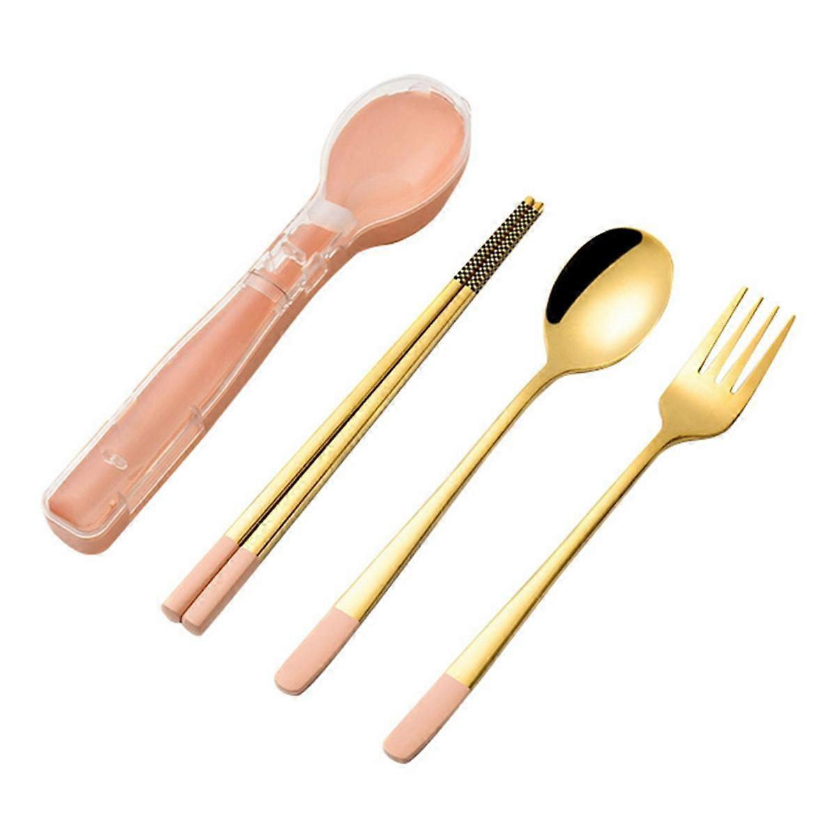3pcs Stainless Steel Dinnerware Set Flatware Camping Travel Sets Chopsticks Fork Spoon Cutlery Case