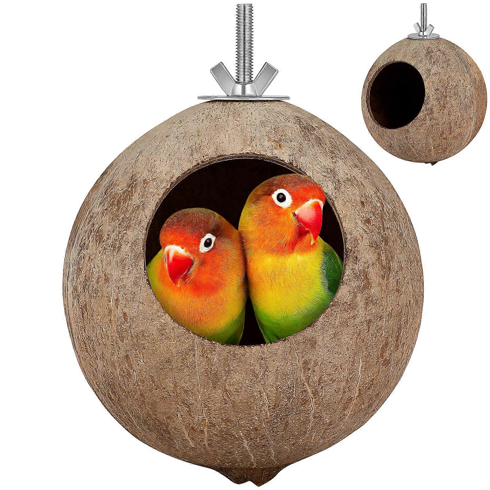 POPETPOP Coconut Shell Pet Bird Nest Hamster Squirrel Breeding Nest Crafts Delicate Bird House Pendant for Yard Garden
