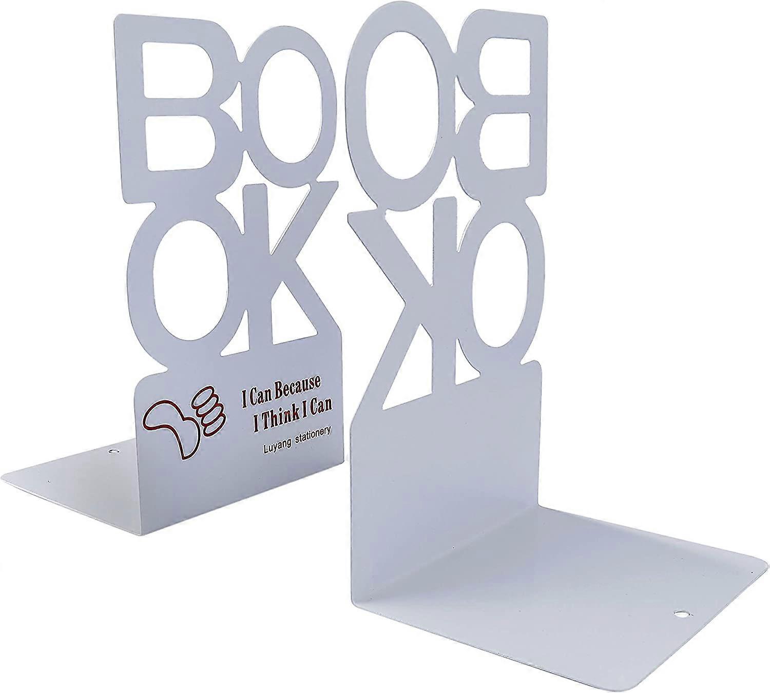 1 Pair Bookend Creative"Book" Letter Pattern Organizer Nonskid Art Book Stand (White)