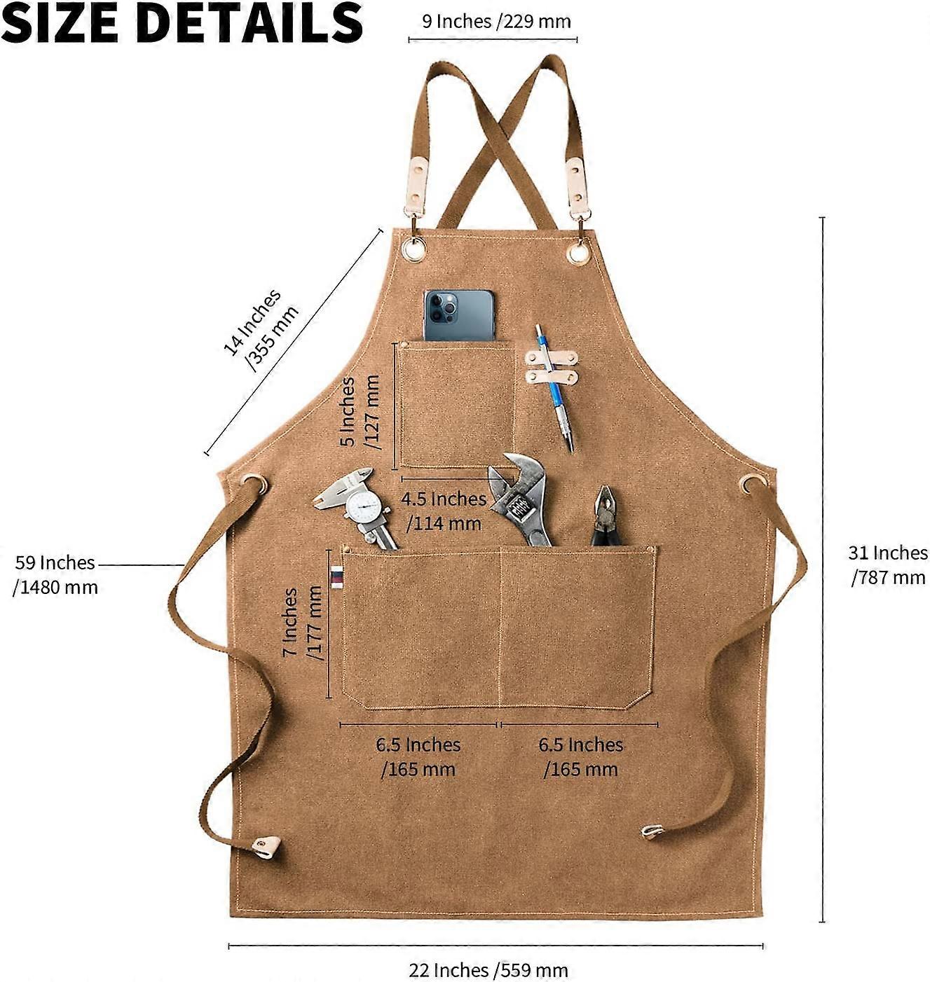 Chef zástěra, voděodolné bavlněné plátno cross back nastavitelná zástěra, khaki