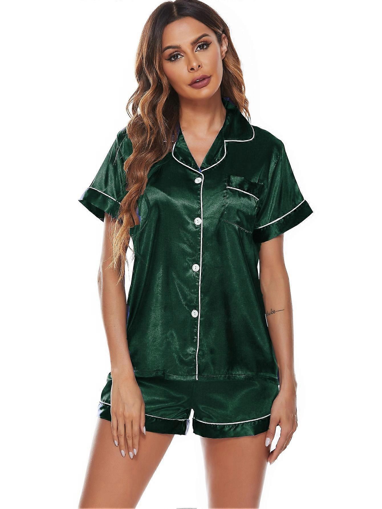 Silke satin pyjamas sæt kvinders kortærmede nattøj Bløde Pjs shorts Sæt Størrelse: S