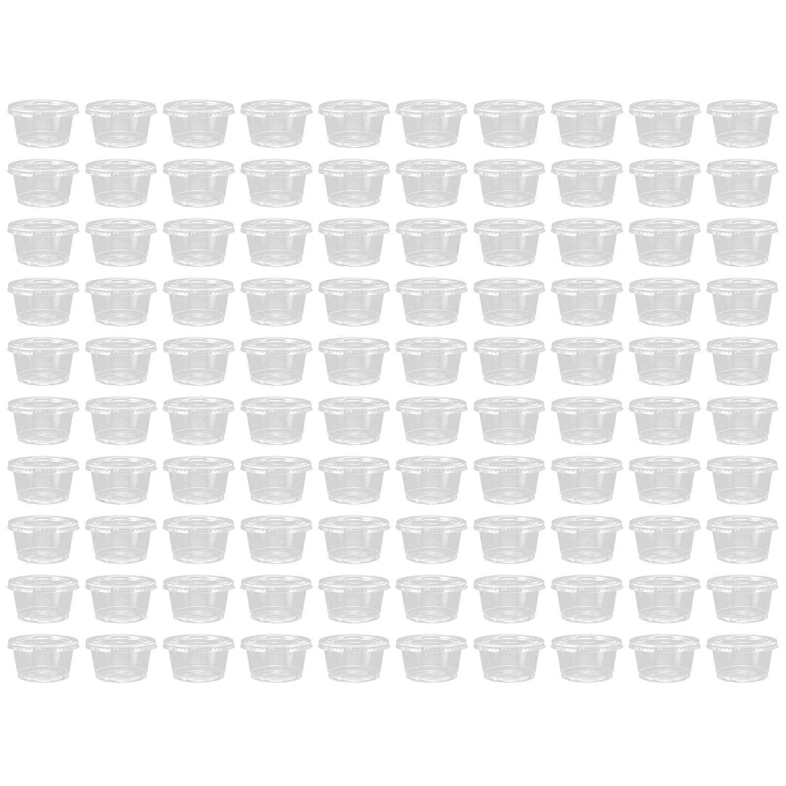 100 Sets Plastic Portion Cups with Lids Transparent Disposable Condiment Container 4oz