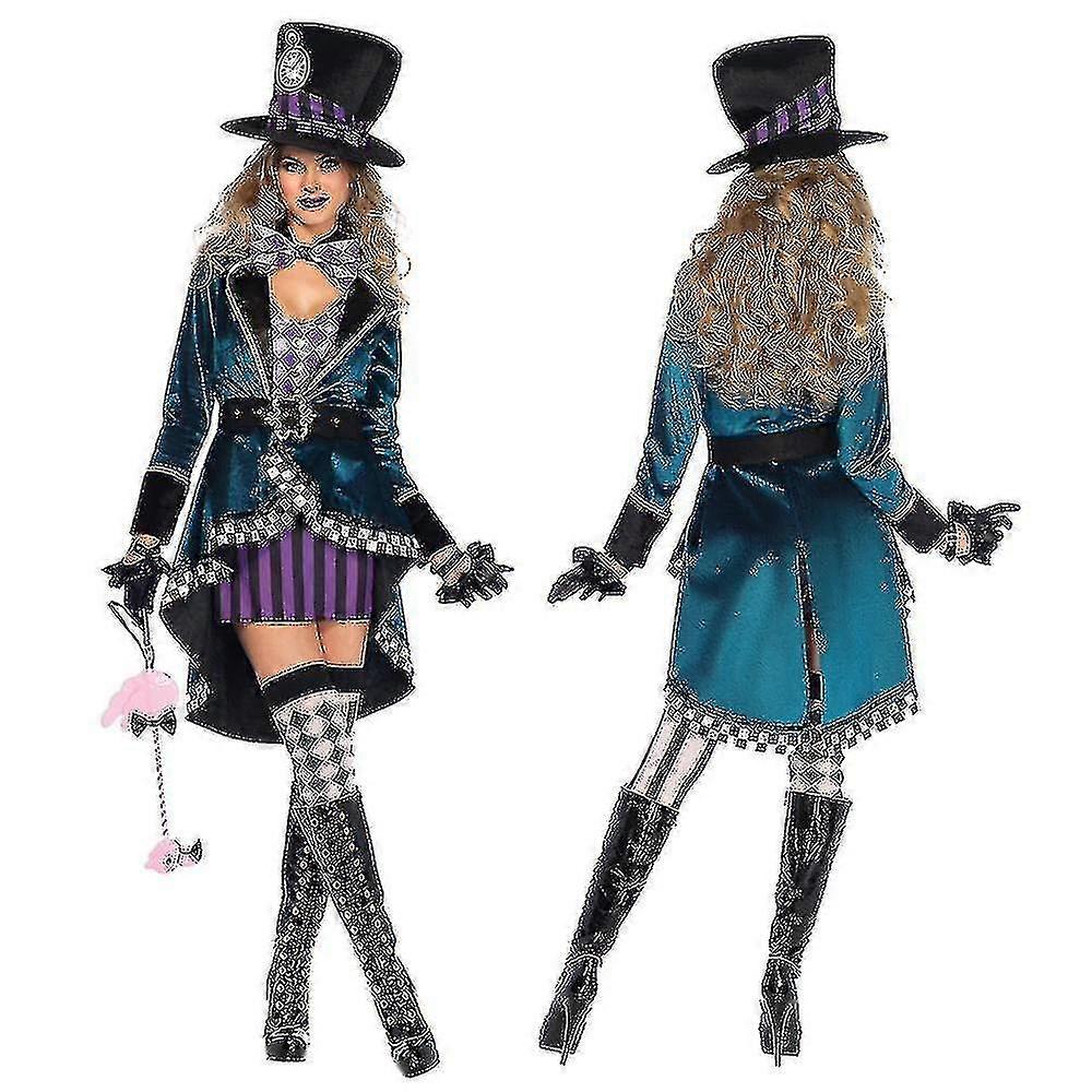 女性コスプレコスチュームマッドハッター大人の衣装ファンシードレスプラスサイズハロウィーンパーティーカーニバル魔女コスチューム_oa