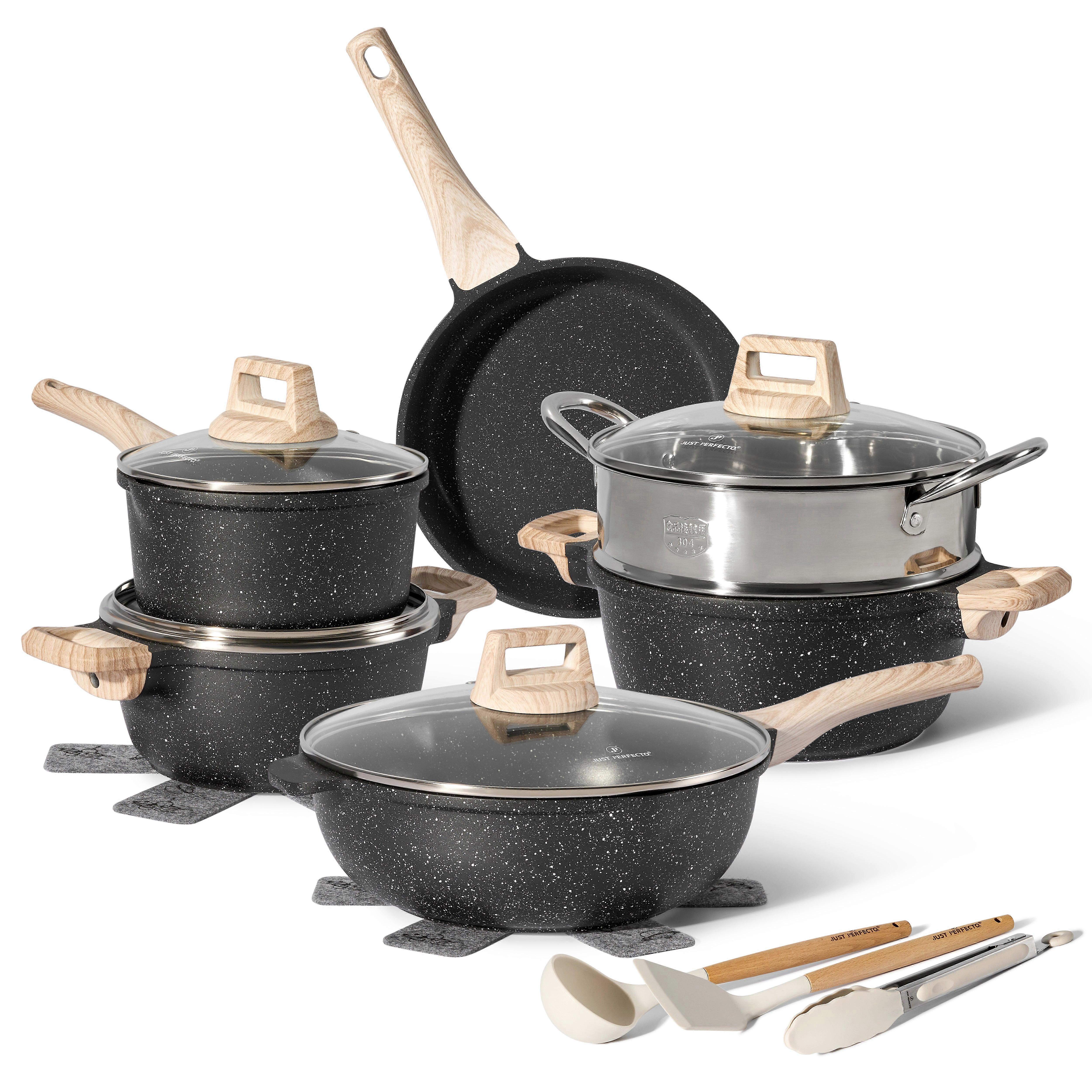 Just Perfecto 15-delar Nonstick Granitgrytor och stekpannor Köksredskap Set (b)