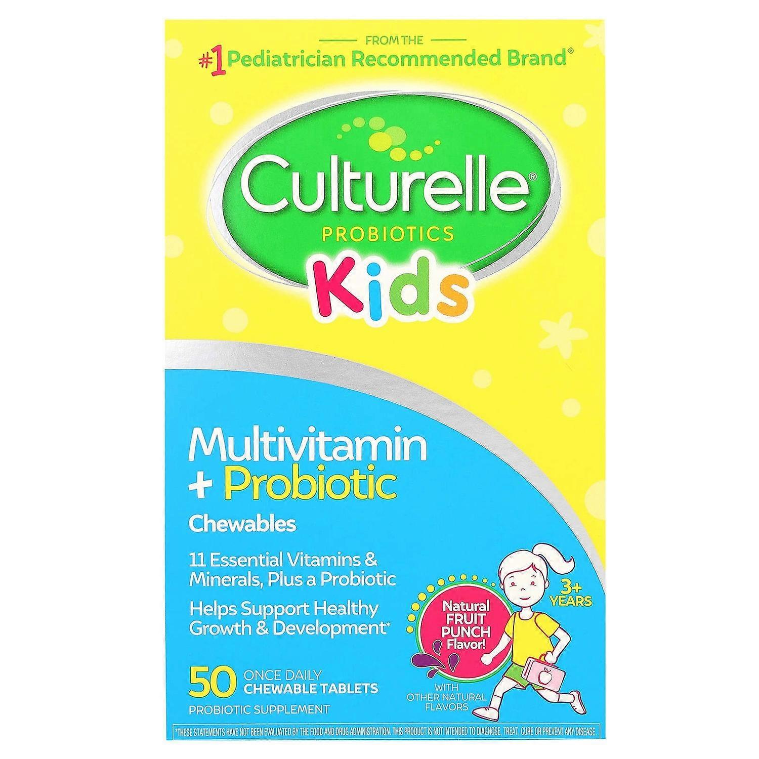 Culturelle, Kids, Multivitamin + Probiotic Chewables, 3+ Years, Natural Fruit Punch, 50 Chewable Tab