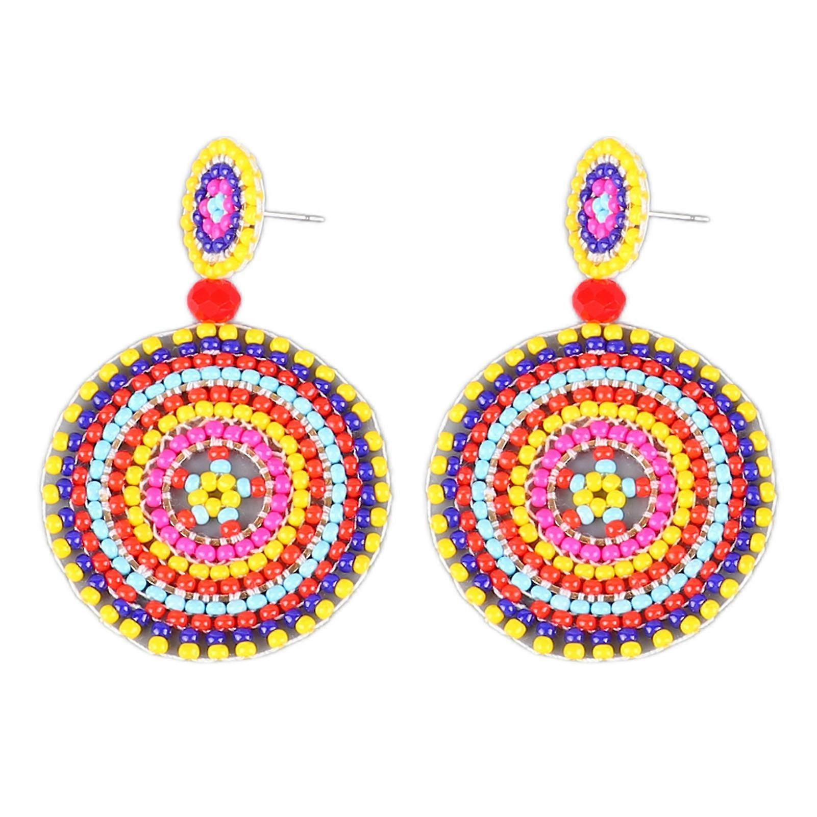 1 paire de boucles d’oreilles en perles de rocaille rétro style ethnique léger artisanat cercle grand teint perles boucles d’oreilles pour filles femmes jaune coloré