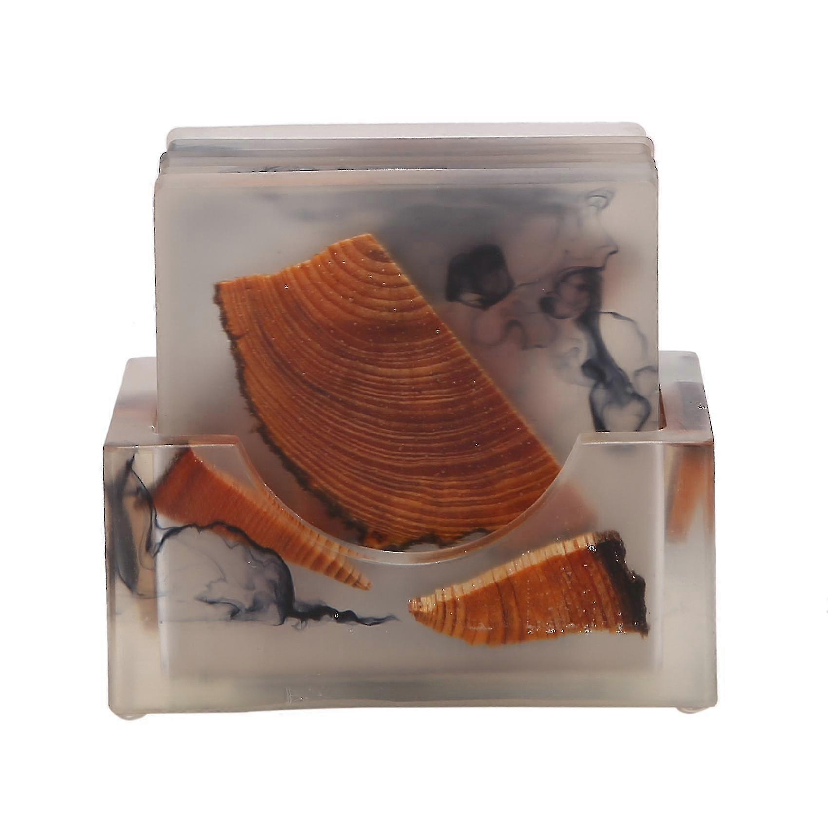 wooden coasters set of 6 - square resin coasters with holders