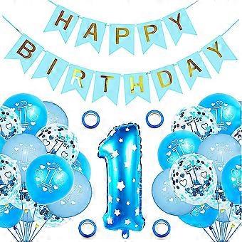 20 Palloncini Per 1° Compleanno Blu | Mix Con Palloncino Numero 1 E Coriandoli | Decorazioni Festa Bebè