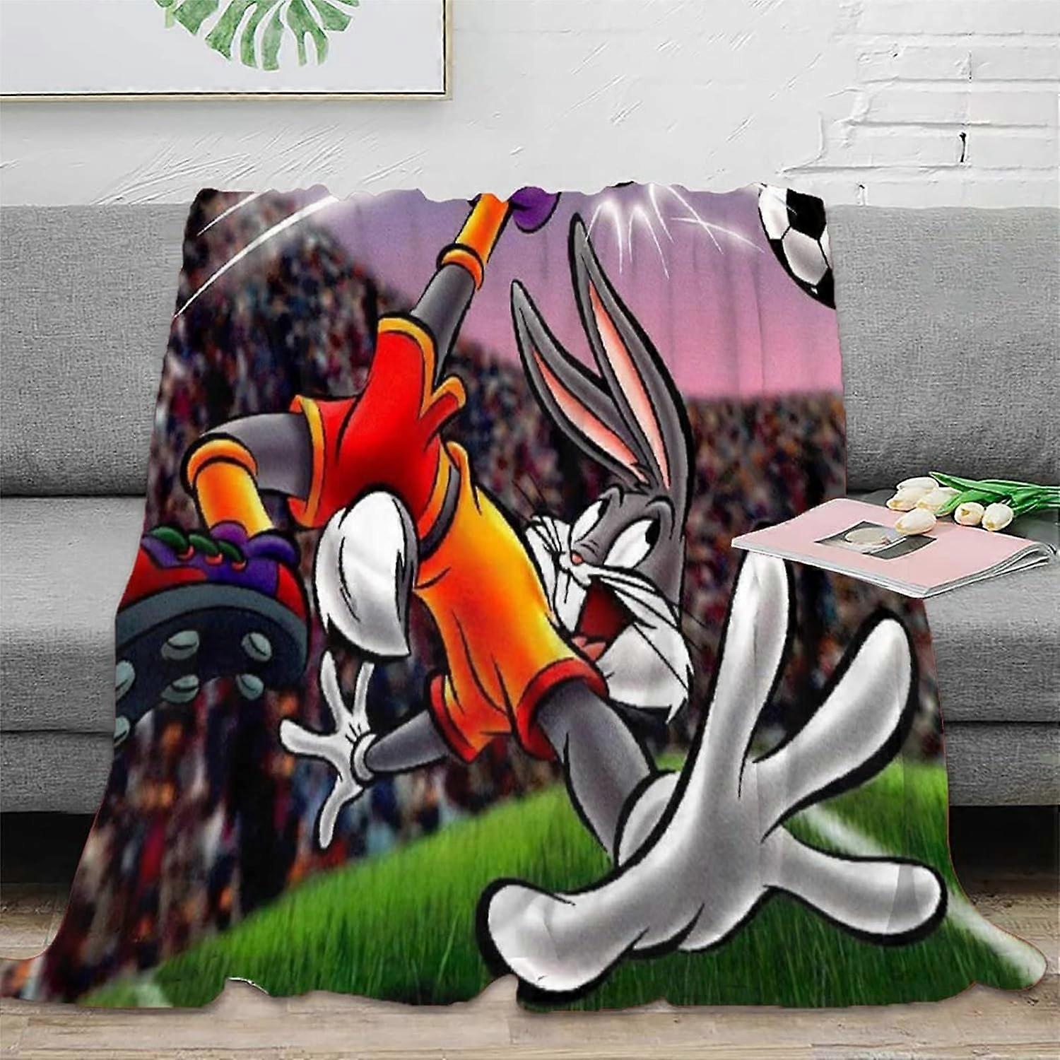Hjem Tæppe Stor 3D Bugs Bunny Tema Flannel Fleece Tæppe Efterår / Vinter Tæpper Super Blødt Tæppe Varmt Hyggeligt Plys Tæpper 150x200cm