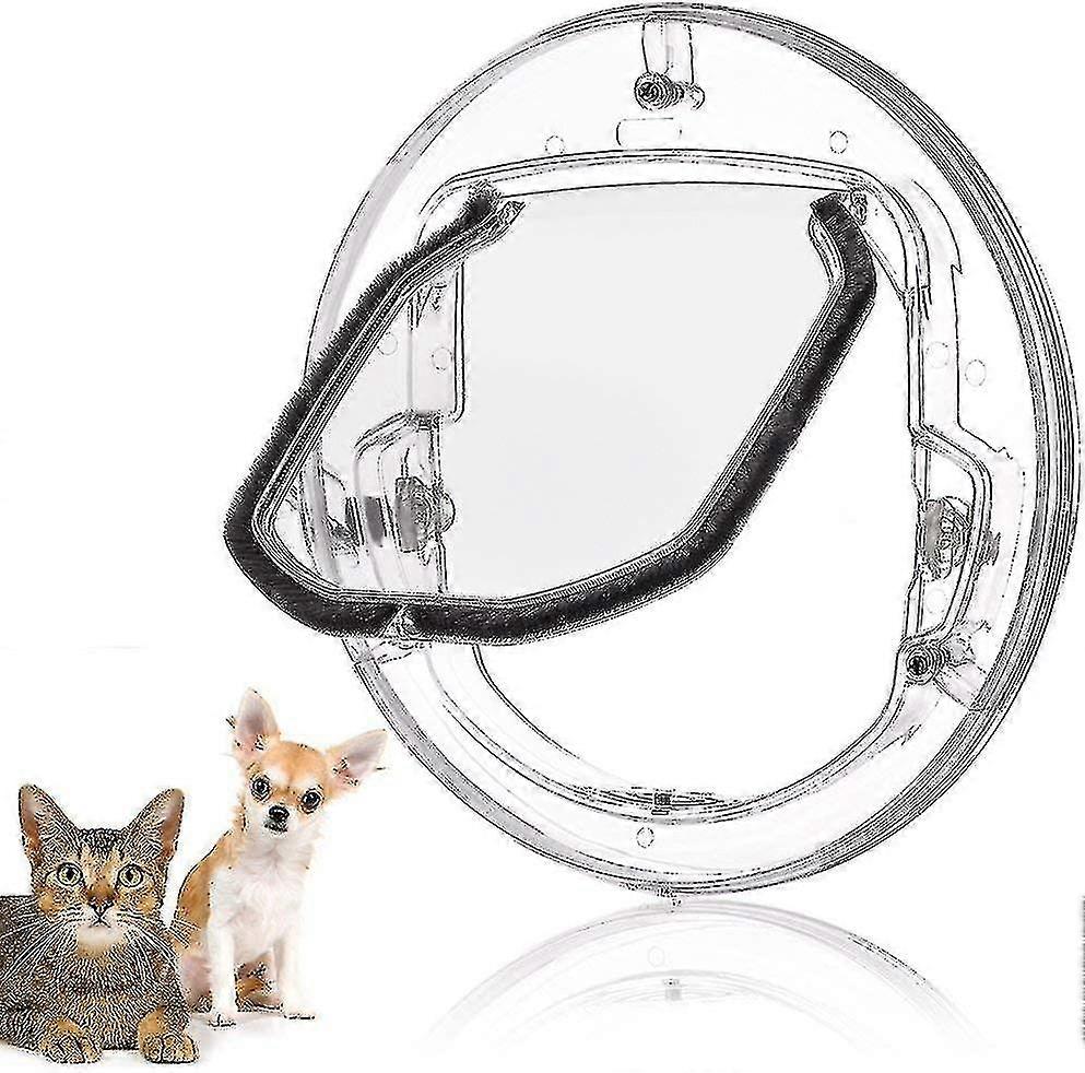 Pet Cat Flap Small Door For Dogs And Cats With 4 Locking Ways Round, White And Transparent Random To Send