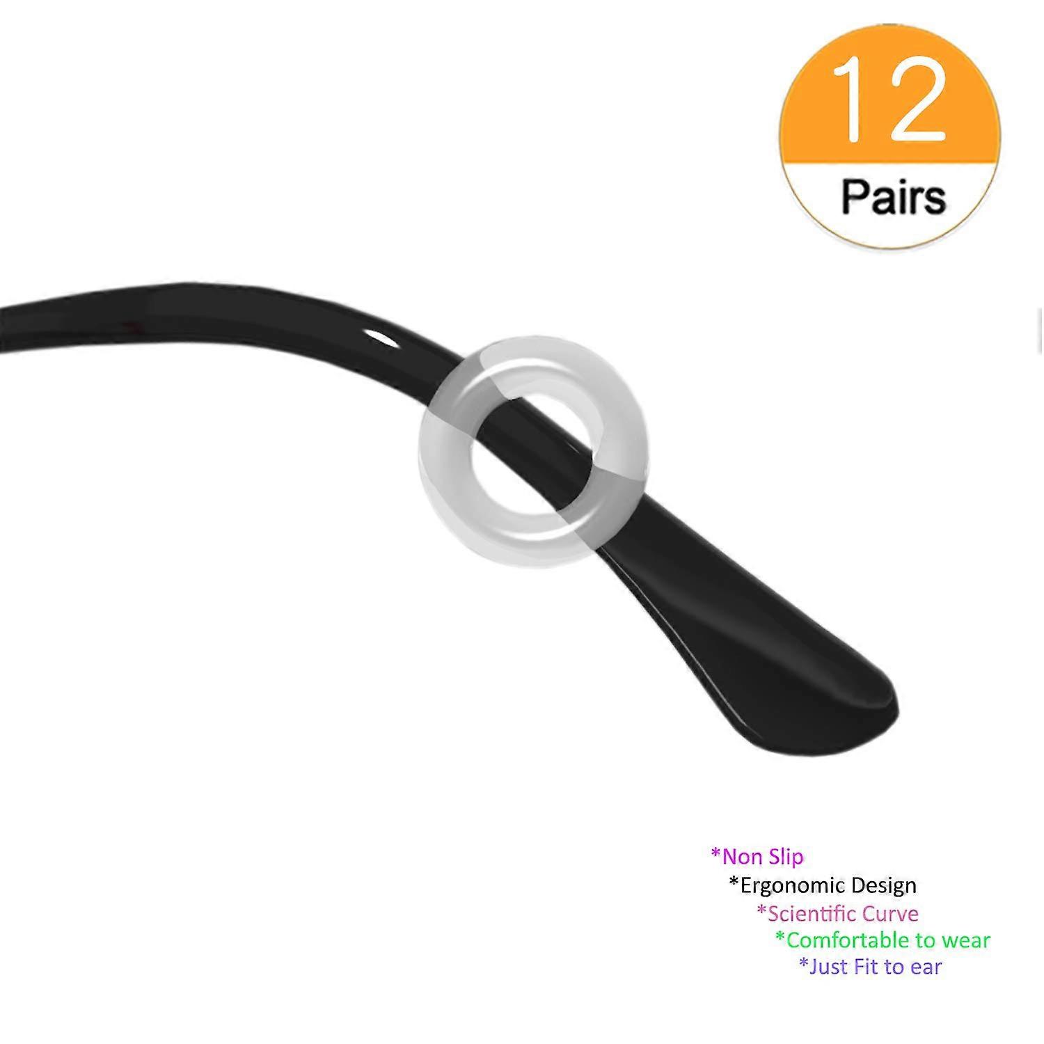 12 Pairs Black Silicone Glasses Ear Hooks – Anti-Slip Eyeglass Retainers, Adjustable Universal Fit For Sunglasses & Prescription Glasses