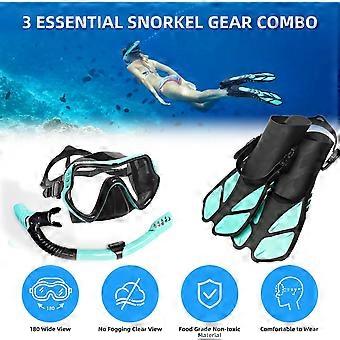 Arkmiido Adult Snorkeling Set – Mask, Dry Snorkel, Fins, Mesh Bag – S/M Fits 4.5-8.5 – Black