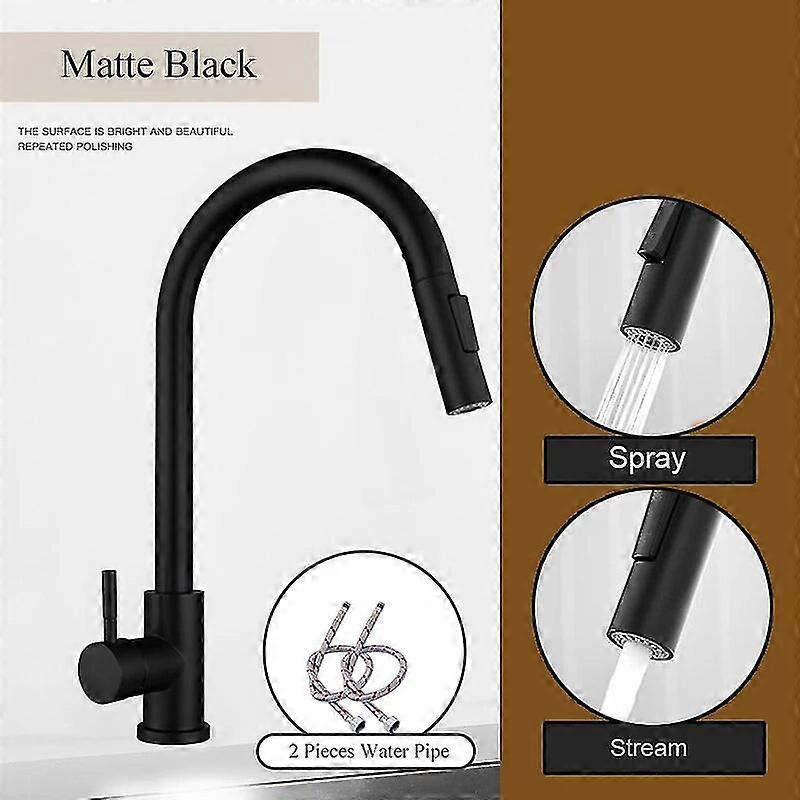 Exquisite Matte Black Kitchen Faucet Cold And Hot Mixer Pull Out Two Function Deck Mounted Tap With Free Hose