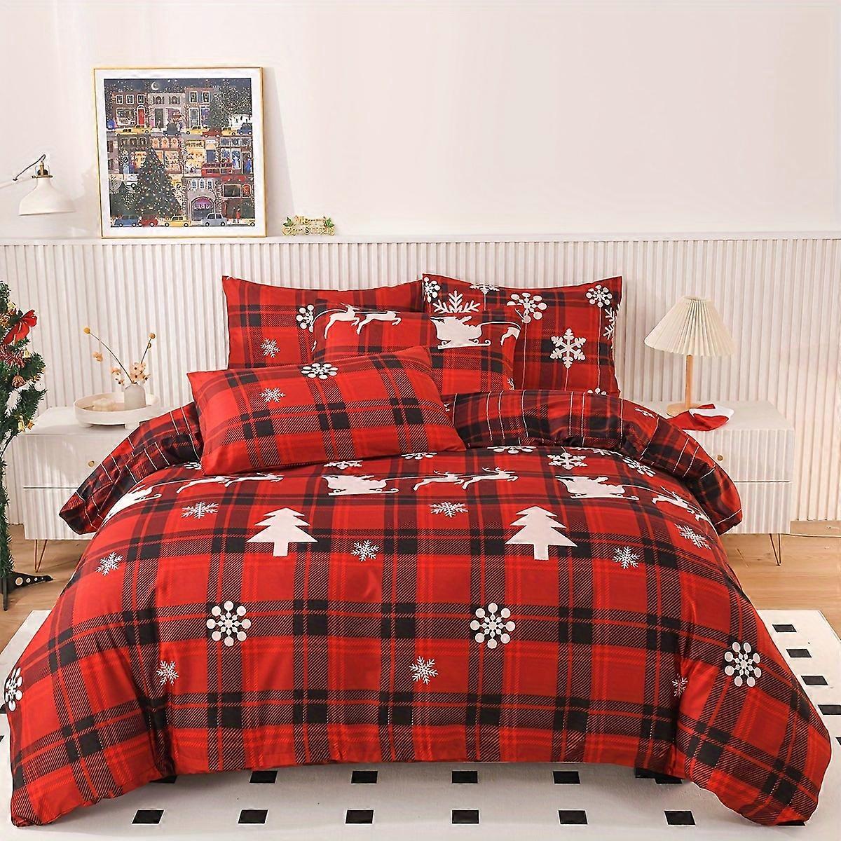 Conjunto de Capa de Edredom Tema de Natal, Conjunto de Roupa de Cama com Estampa de Árvore de Natal em Flocos de Neve de Natal, Capa de Edredom Confortável e Macia, Para Quarto, Quarto de Hóspedes