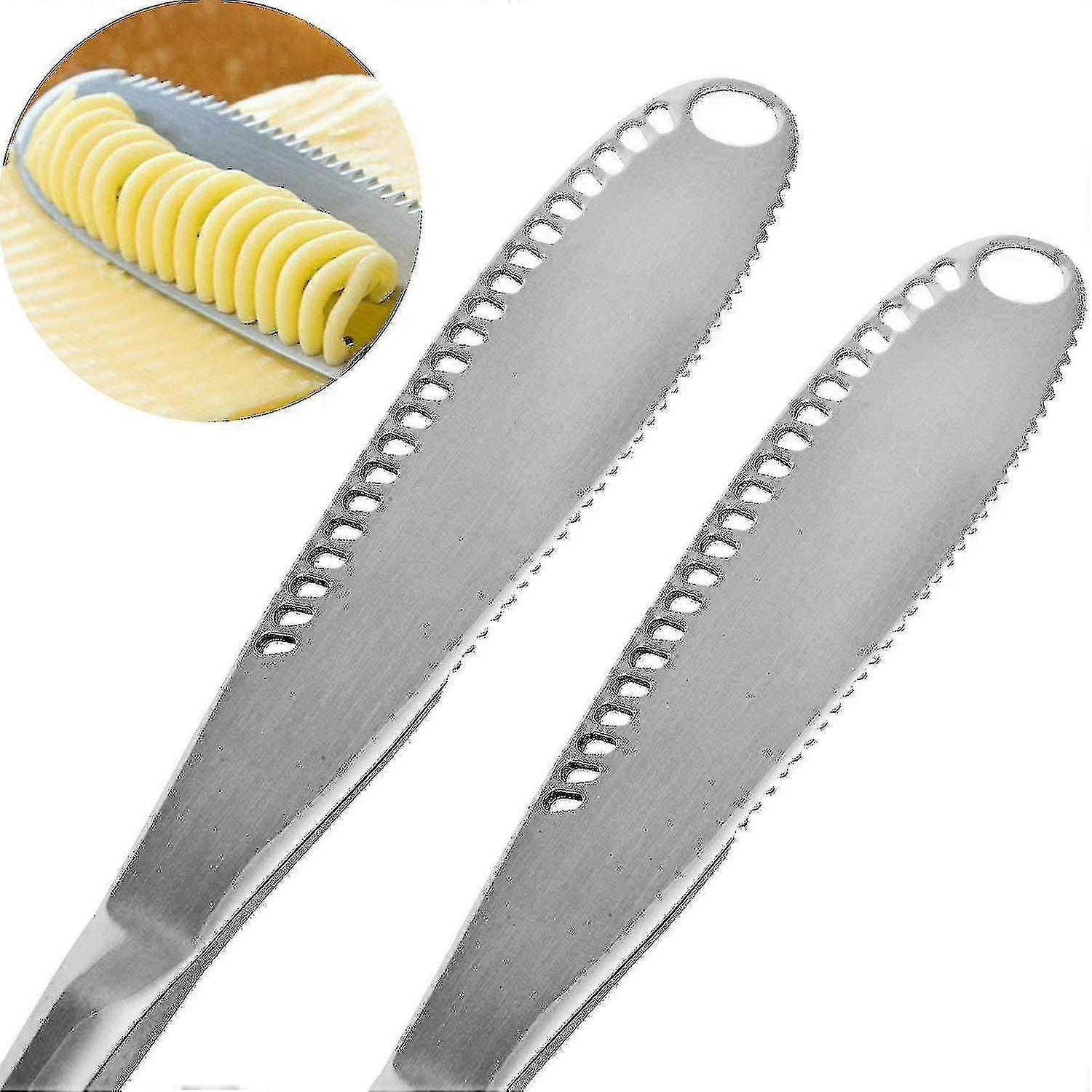 2pcs Stainless Steel Butter Knife,curl Butter Knife With Serrated Edge