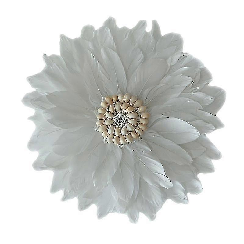 1pc Handmade Feather Ornament Flower Shaped Craftwork Wall-mounted Decor (white)