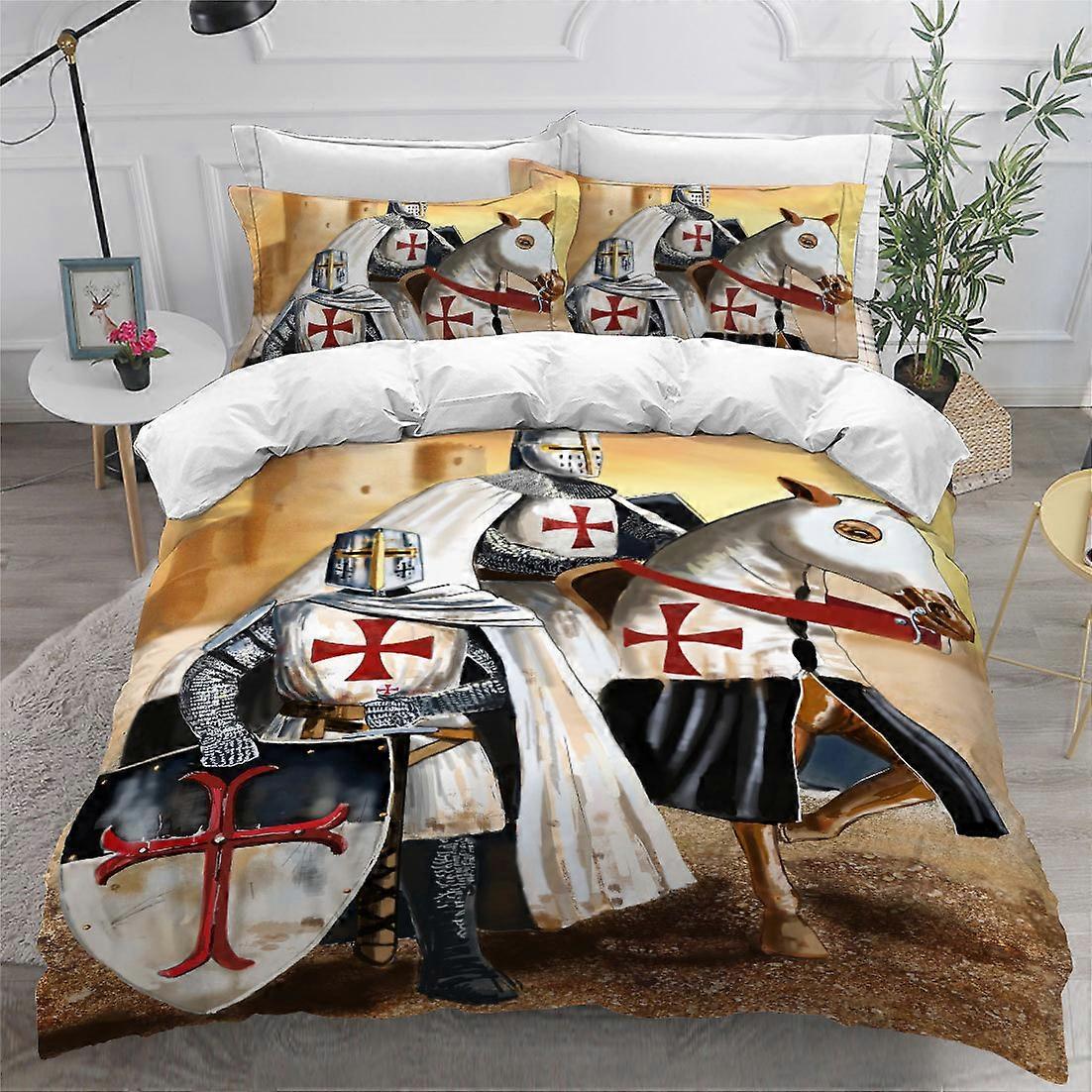 y19 Prześcieradła Święci Rycerze Zestaw pościeli Pojedynczy Twin Full Queen King Size Rycerze Templariusze Zestaw pościeli Aldult Zestawy poszewek na kołdry do sypialni dla dzieci Druk 3D Łóżko Shee