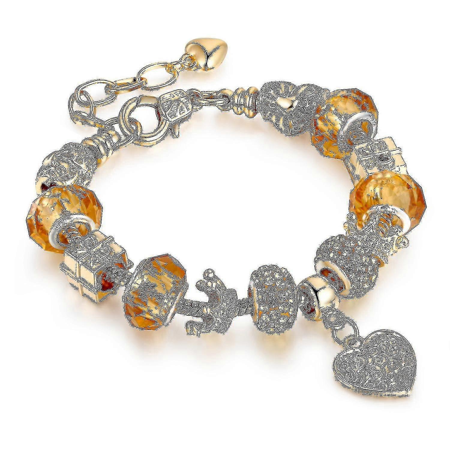 スネークボーンブレスレット - 合金ラージビーズ、ハートクラウンダイヤモンドがちりばめられた