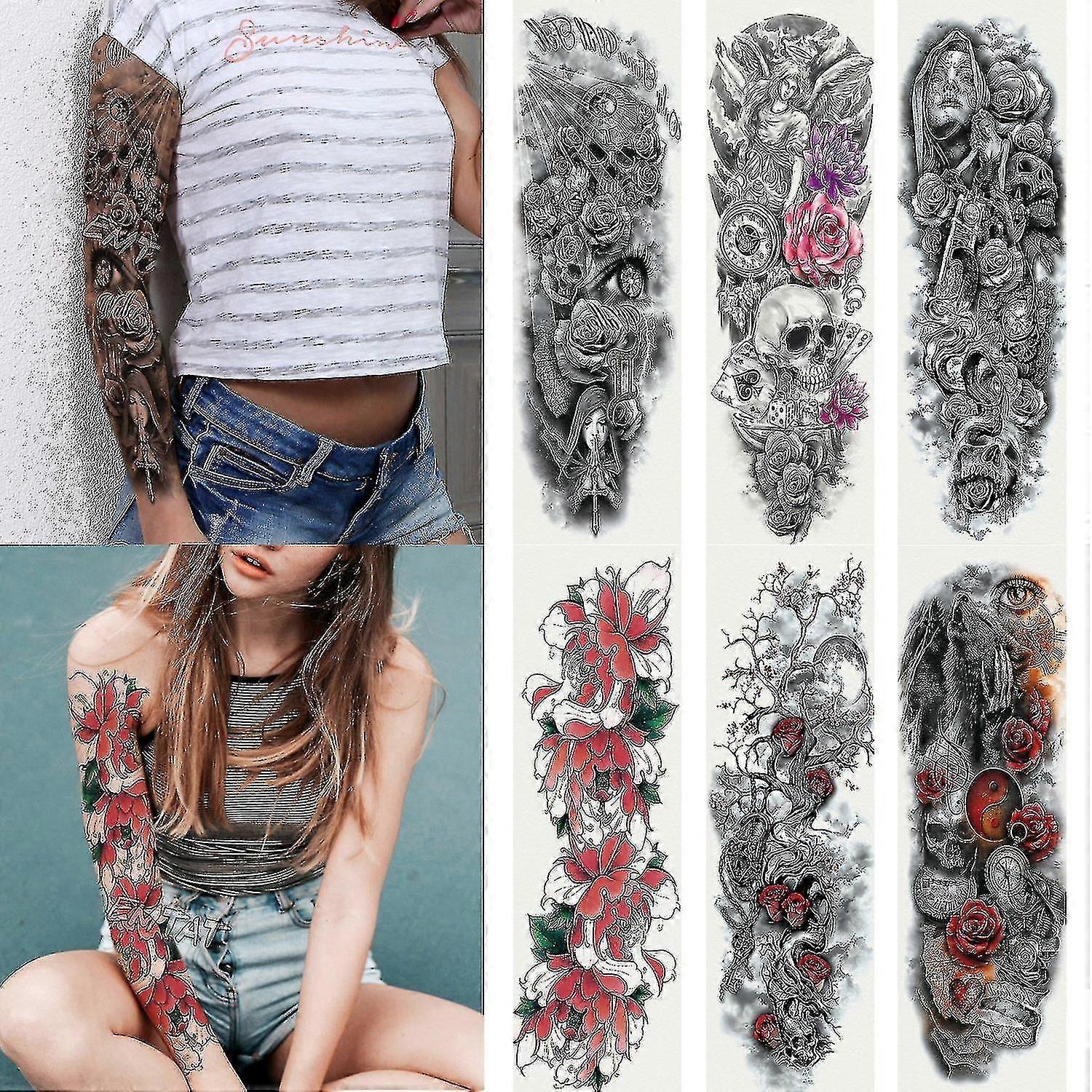 Kotbs 6 Sheets Full Arm Temporary Tattoo, Waterproof Extra Large