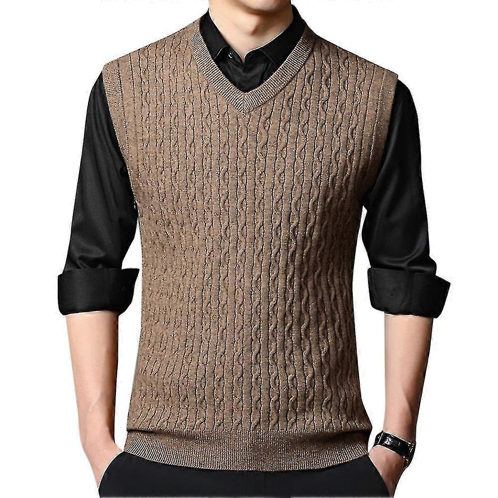 V-ringad ärmlös varm stickad väst för män