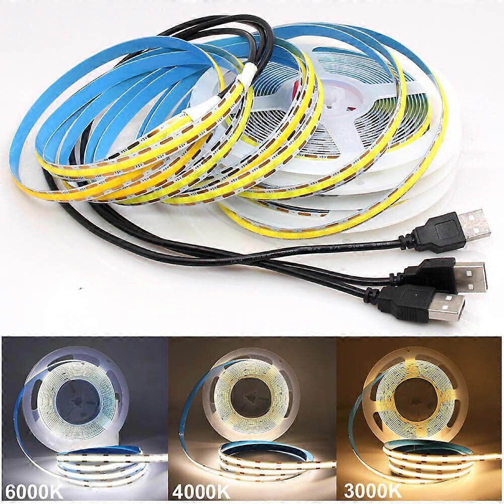 5V COB LED Strip Light 320LEDs/M RA90 High Density Flexible Tape Lights USB Plug
