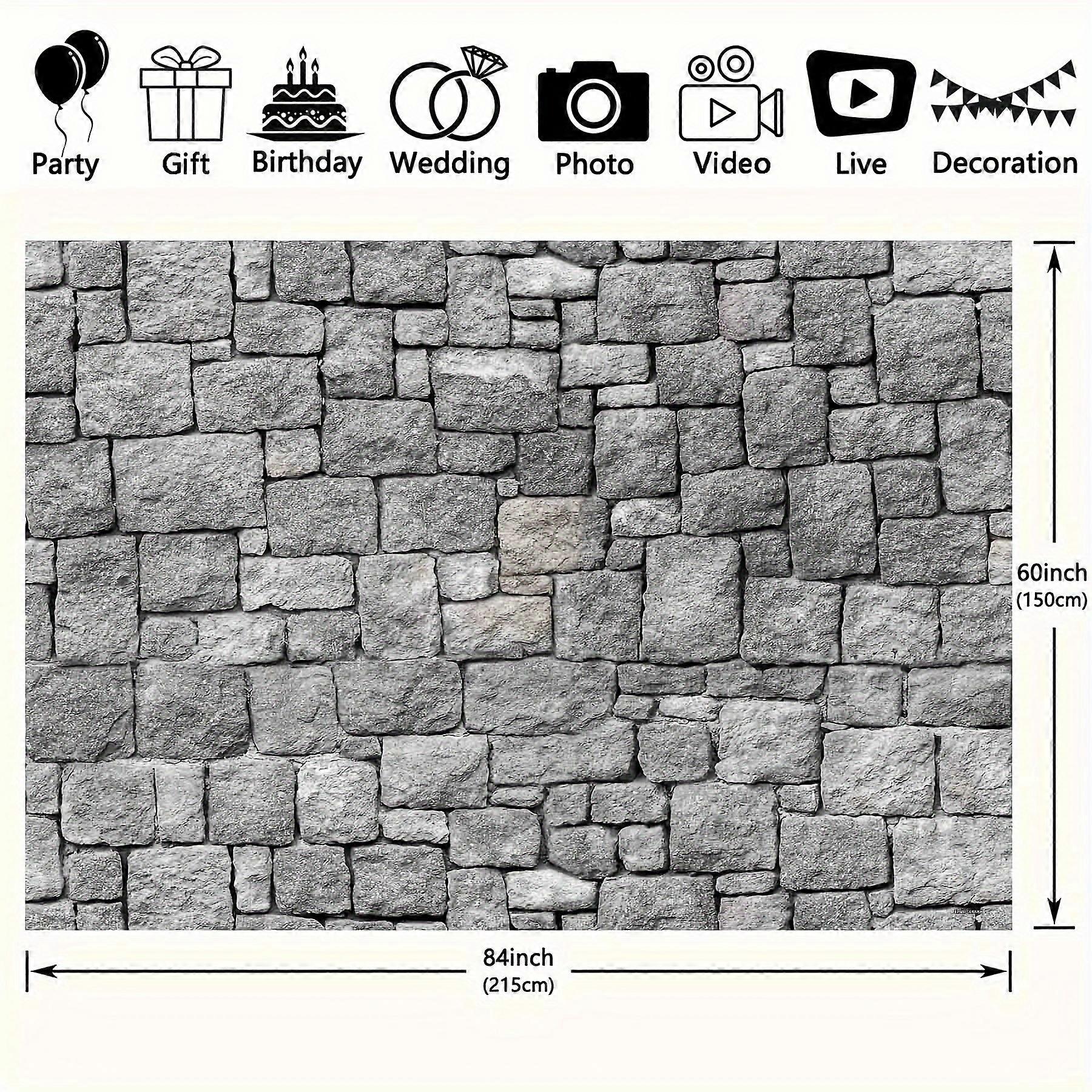 1pc, 7x5ft/8x6ft/10x8ft Rustic Gray Rock Wall Polyester Photography Backdrop, Stone Brick Wall Party Photo Background Tapestry, Vintage Grunge Wall Pa
