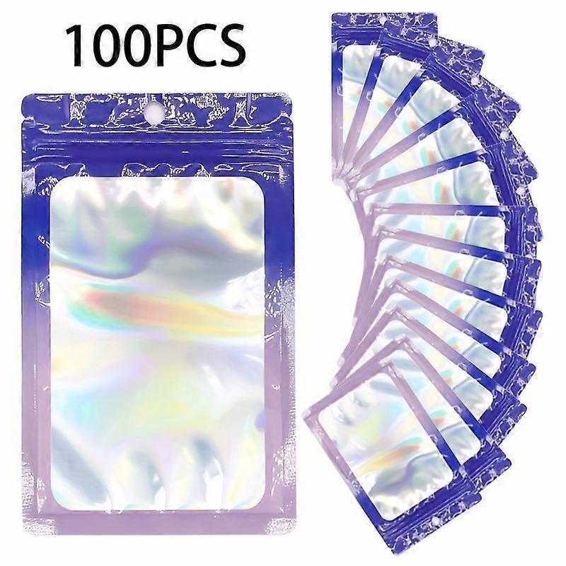 100pcs Dazzling Holographic Mylar Ziplock Bags - Secure Resealable Closure with Clear Window Display - Perfect for Food Storage, Jewelry, and Eyelash 