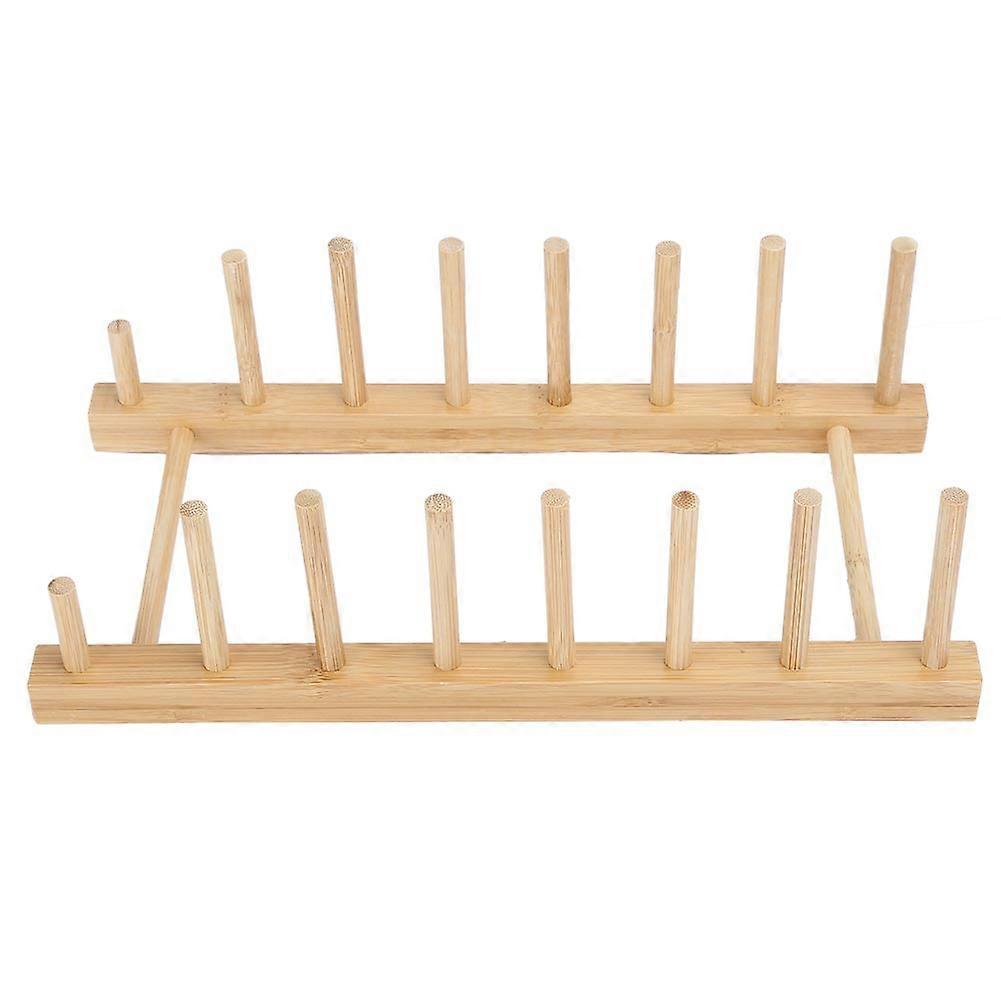 Bamboo Dish Drying Rack Kitchen Plate Holder Cup Bowl Storage Shelf Display Stand