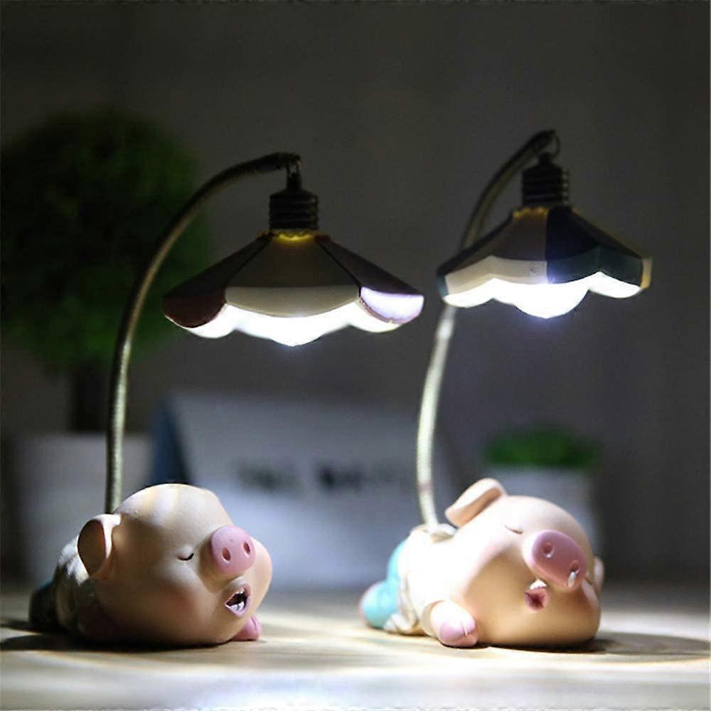 Mignon Sleeping Pig Figures, 2 Pcs Résine Porcelets Cochons avec Lampe De Nuit Action Figure Jouets