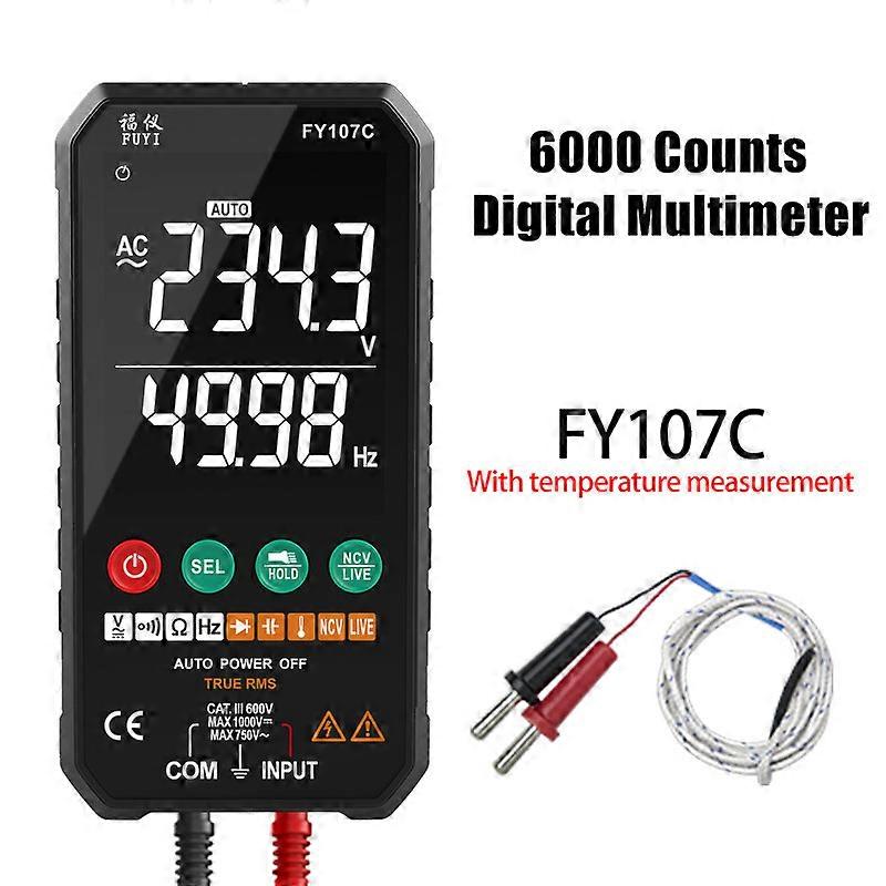 FY107C/FY107B 6000 Counts Digital Multimeter True RMS AC DC NCV Transistor Capacitor Temperature Auto Voltage Smart Meter 50%Off